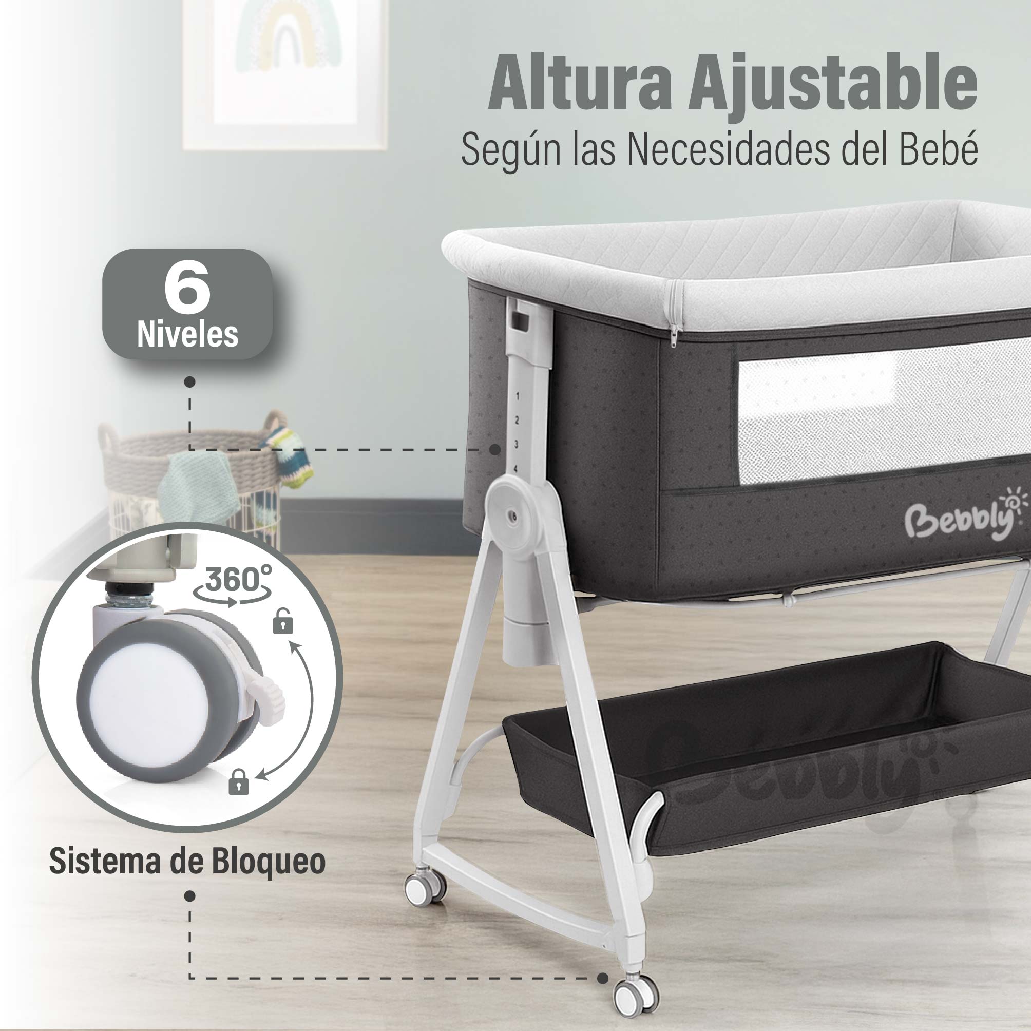 Foto 5 pulgar | Magma Life Cuna Colecho 3 En 1 Para Bebé, Cama Multifuncional Con Mosquitero, Altura Ajustable, Convertible A Mecedora
