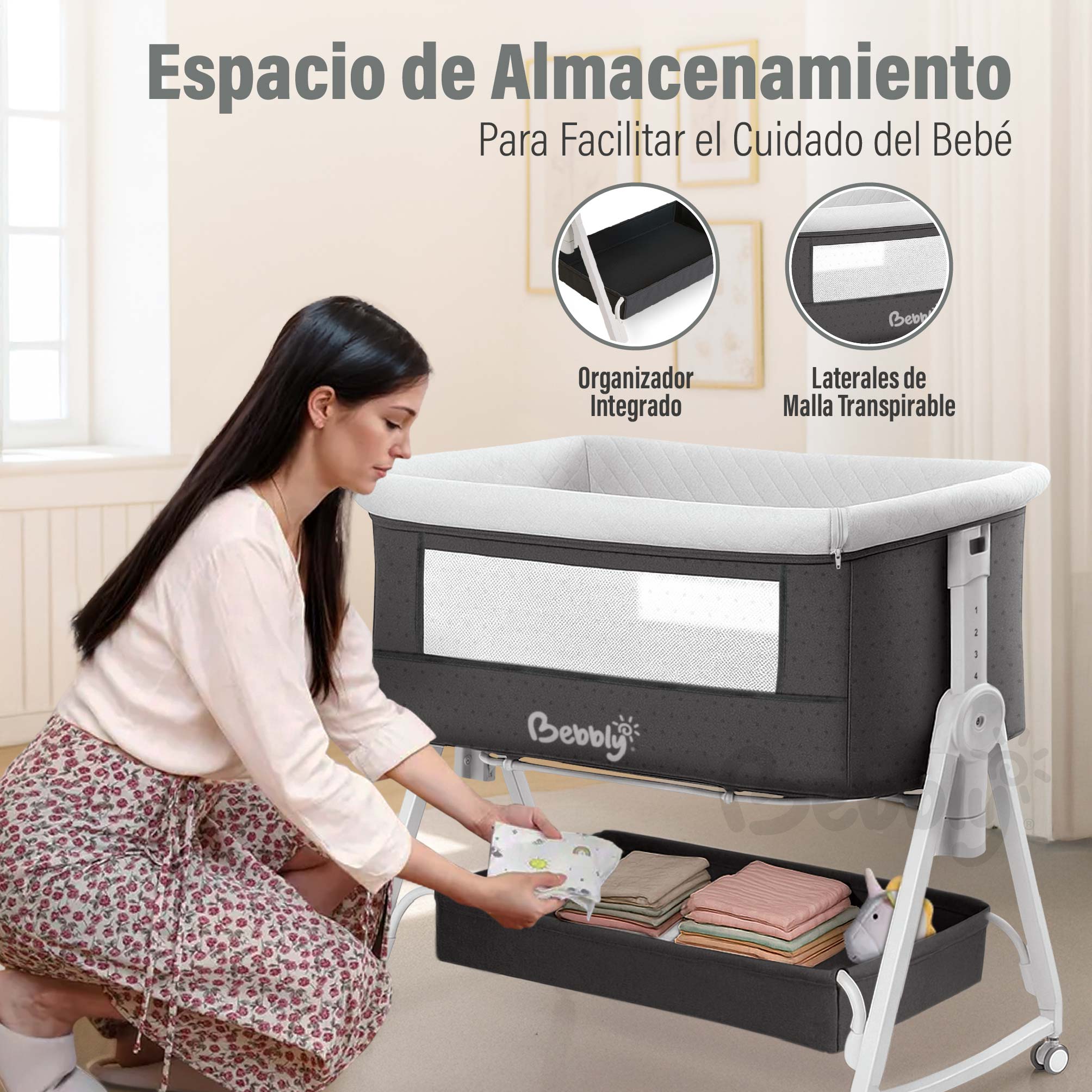 Foto 6 pulgar | Magma Life Cuna Colecho 3 En 1 Para Bebé, Cama Multifuncional Con Mosquitero, Altura Ajustable, Convertible A Mecedora