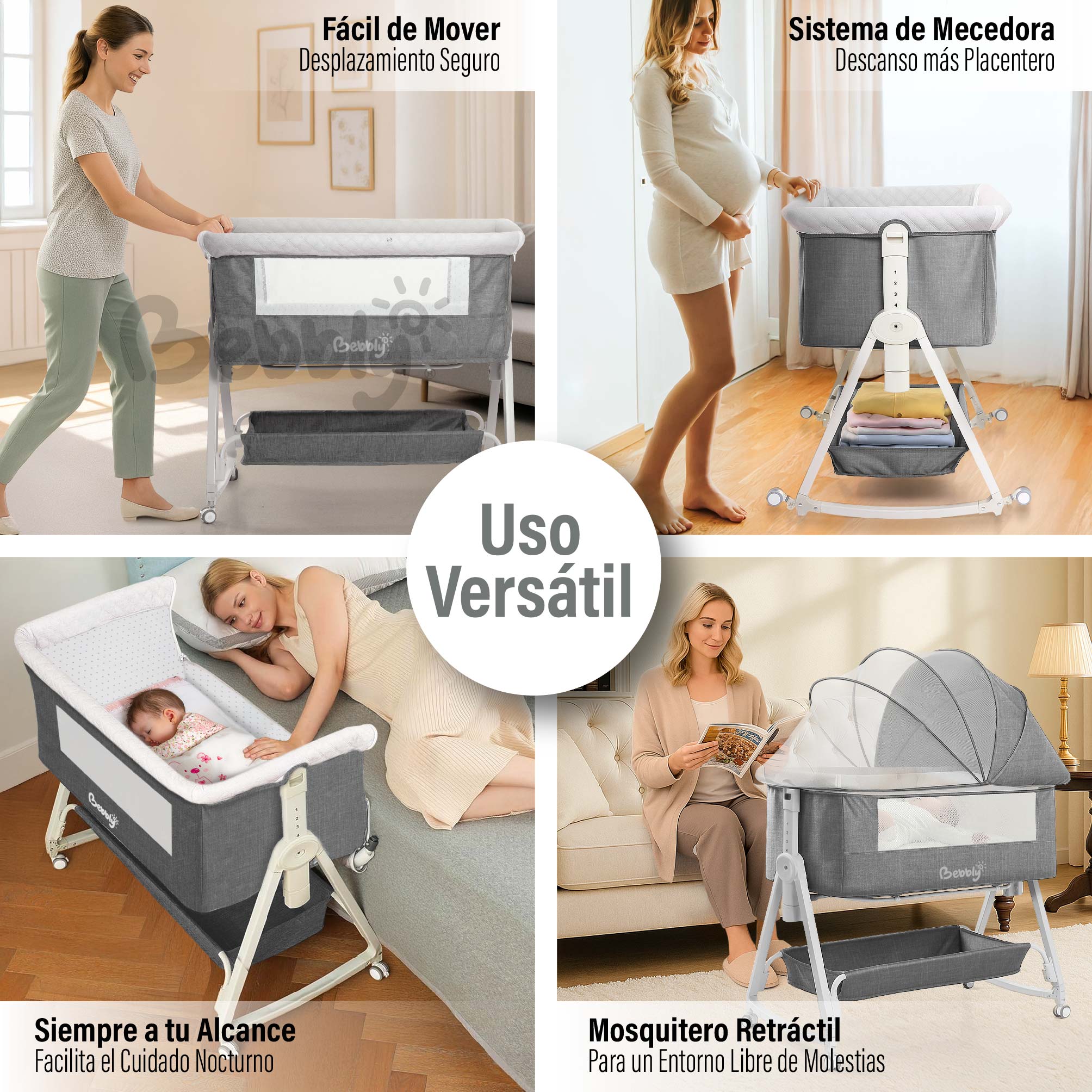 Foto 3 pulgar | Magma Life Cuna Colecho 3 En 1 Para Bebé, Cama Multifuncional Con Mosquitero, Altura Ajustable, Convertible A Mecedora