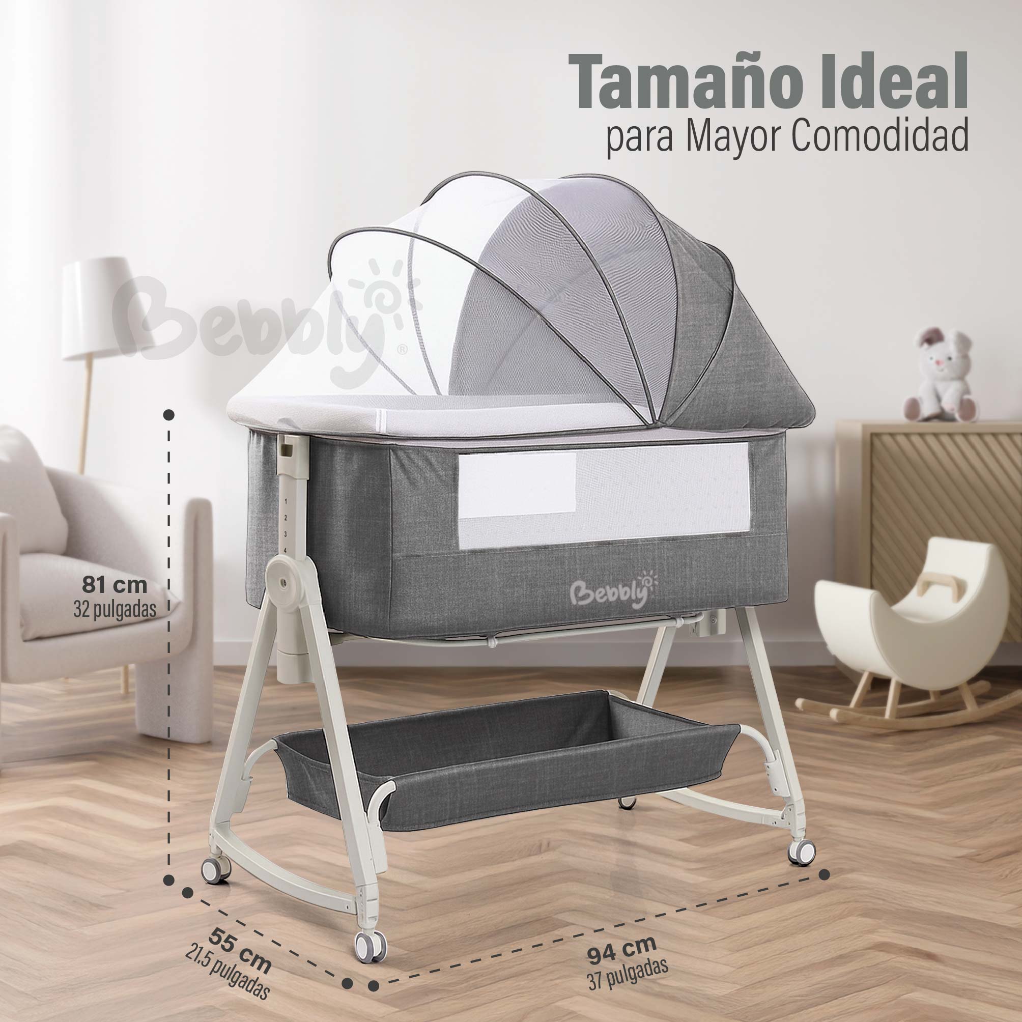 Foto 4 pulgar | Magma Life Cuna Colecho 3 En 1 Para Bebé, Cama Multifuncional Con Mosquitero, Altura Ajustable, Convertible A Mecedora