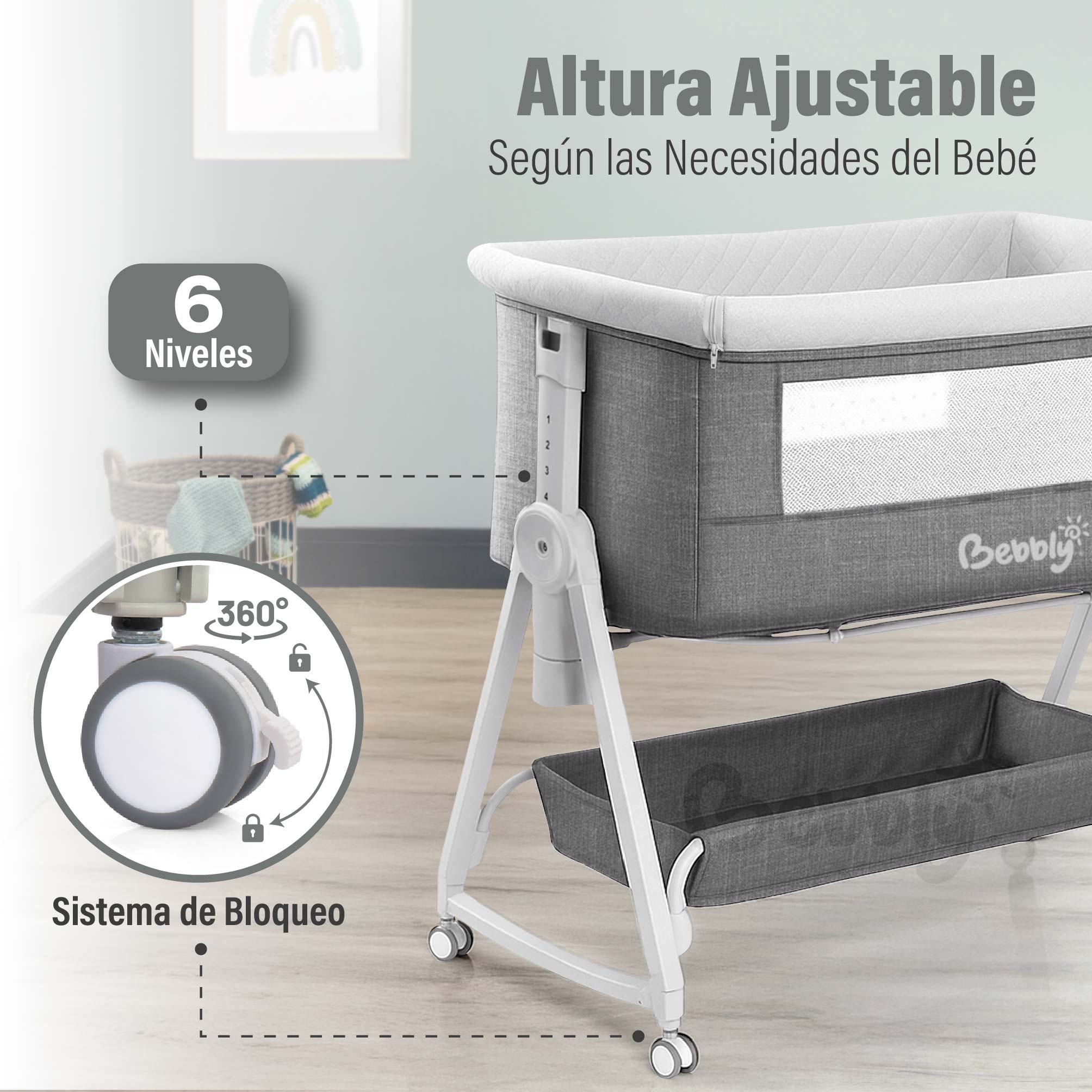 Foto 6 pulgar | Magma Life Cuna Colecho 3 En 1 Para Bebé, Cama Multifuncional Con Mosquitero, Altura Ajustable, Convertible A Mecedora