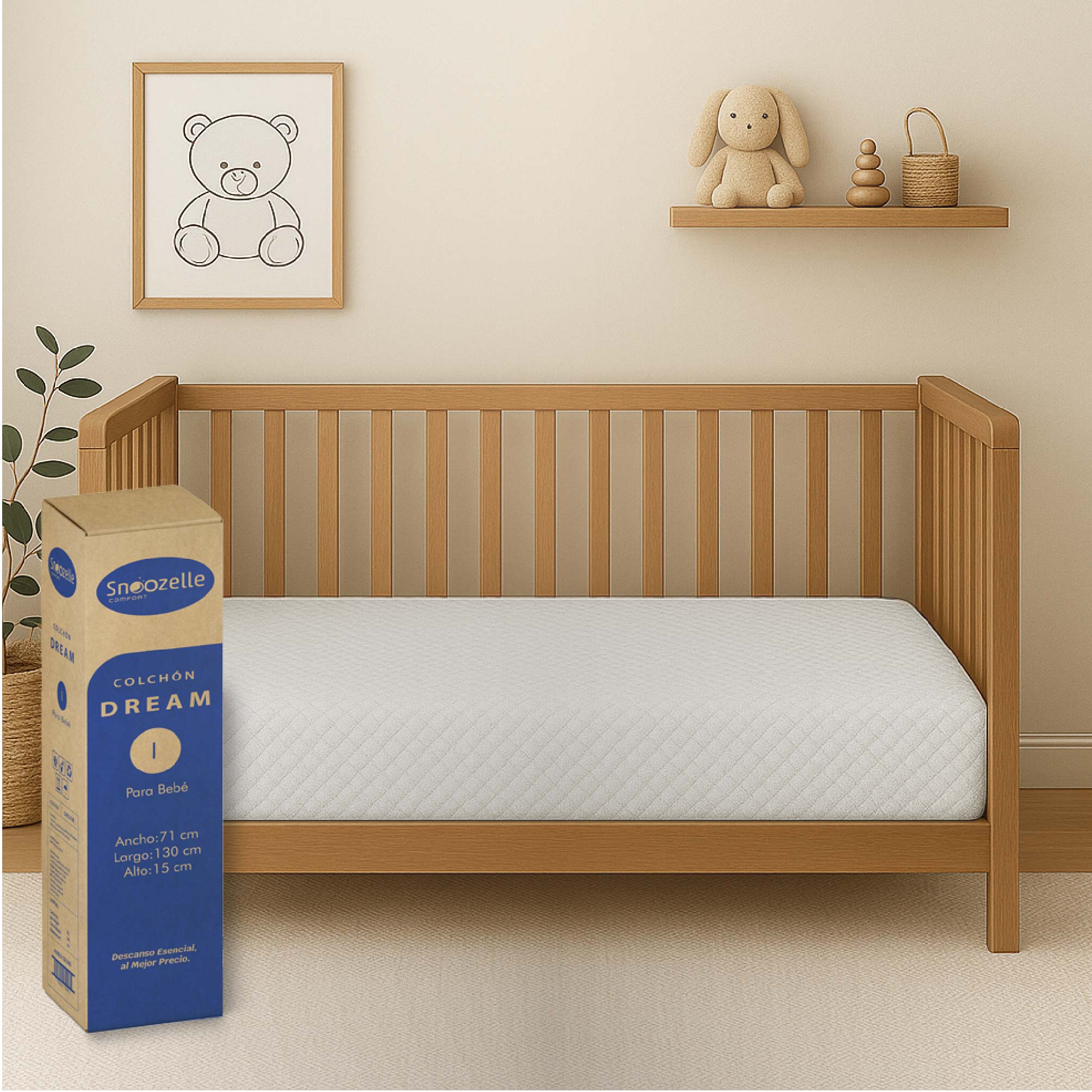 Foto 1 | Snoozelle Comfort Colchón Para Cuna, Espuma De Alta Densidad, Memory Foam, Antideslizante, Impermeable, Hipoalergénico