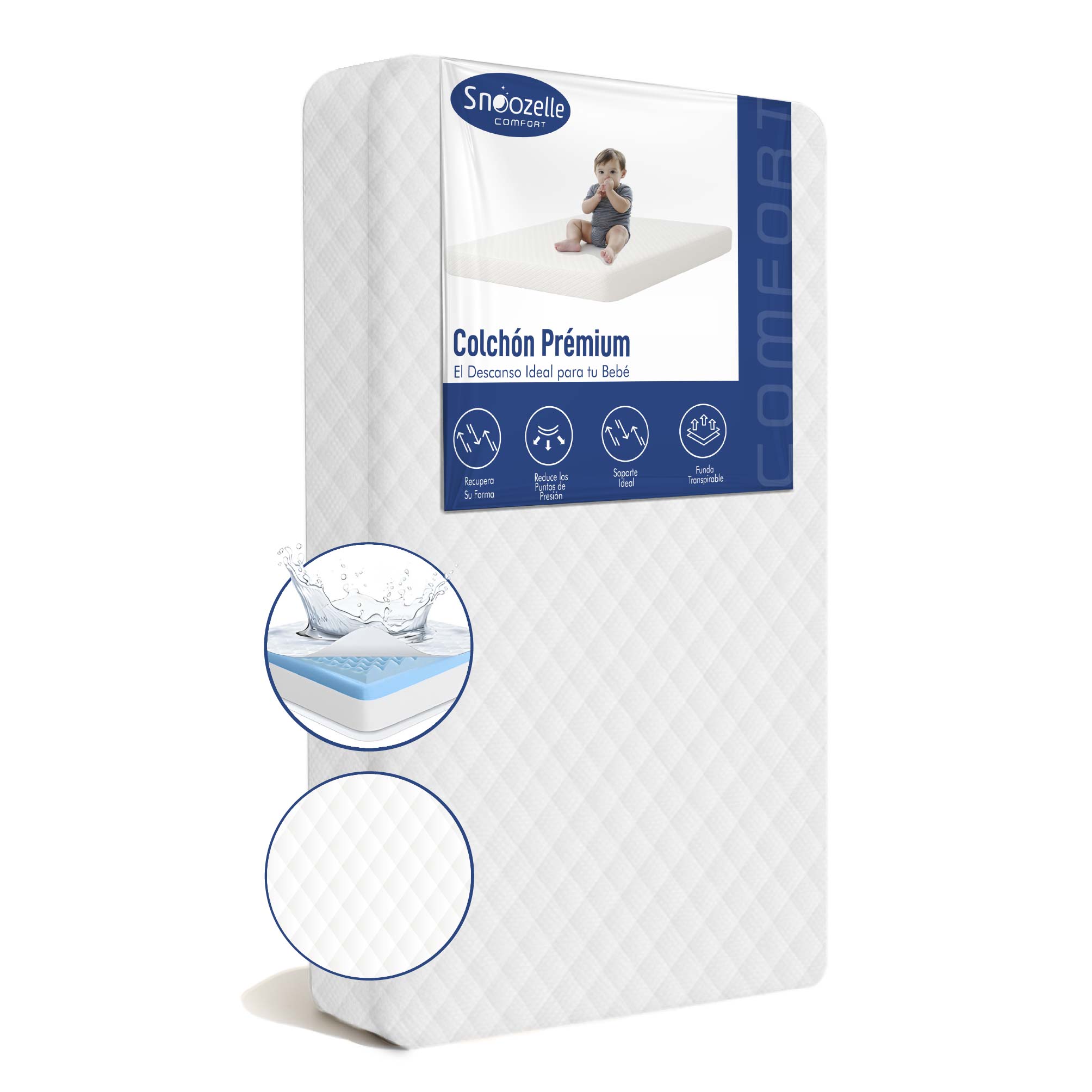 Foto 2 | Snoozelle Comfort Colchón Para Cuna, Espuma De Alta Densidad, Memory Foam, Antideslizante, Impermeable, Hipoalergénico
