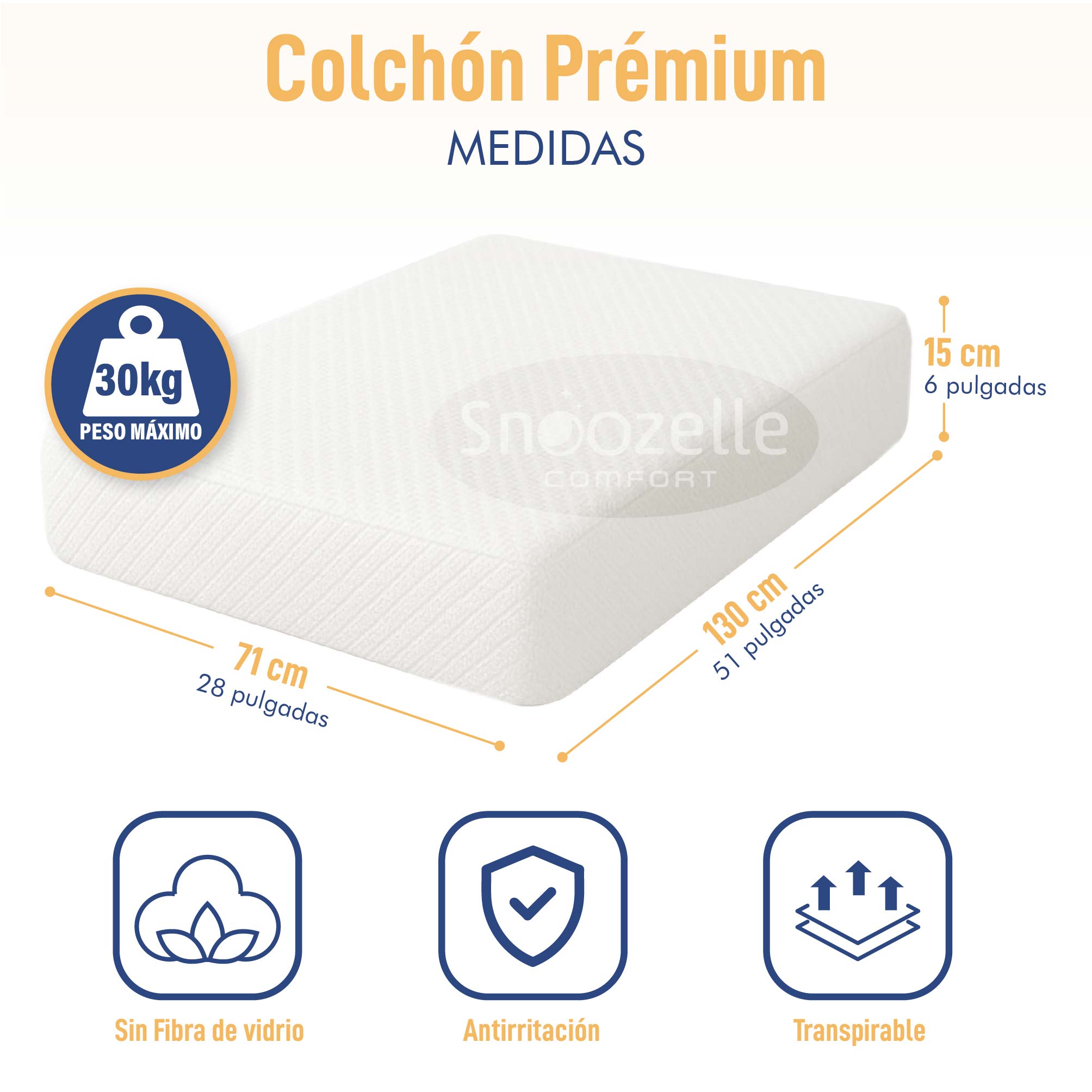Foto 4 | Snoozelle Comfort Colchón Para Cuna, Espuma De Alta Densidad, Memory Foam, Antideslizante, Impermeable, Hipoalergénico