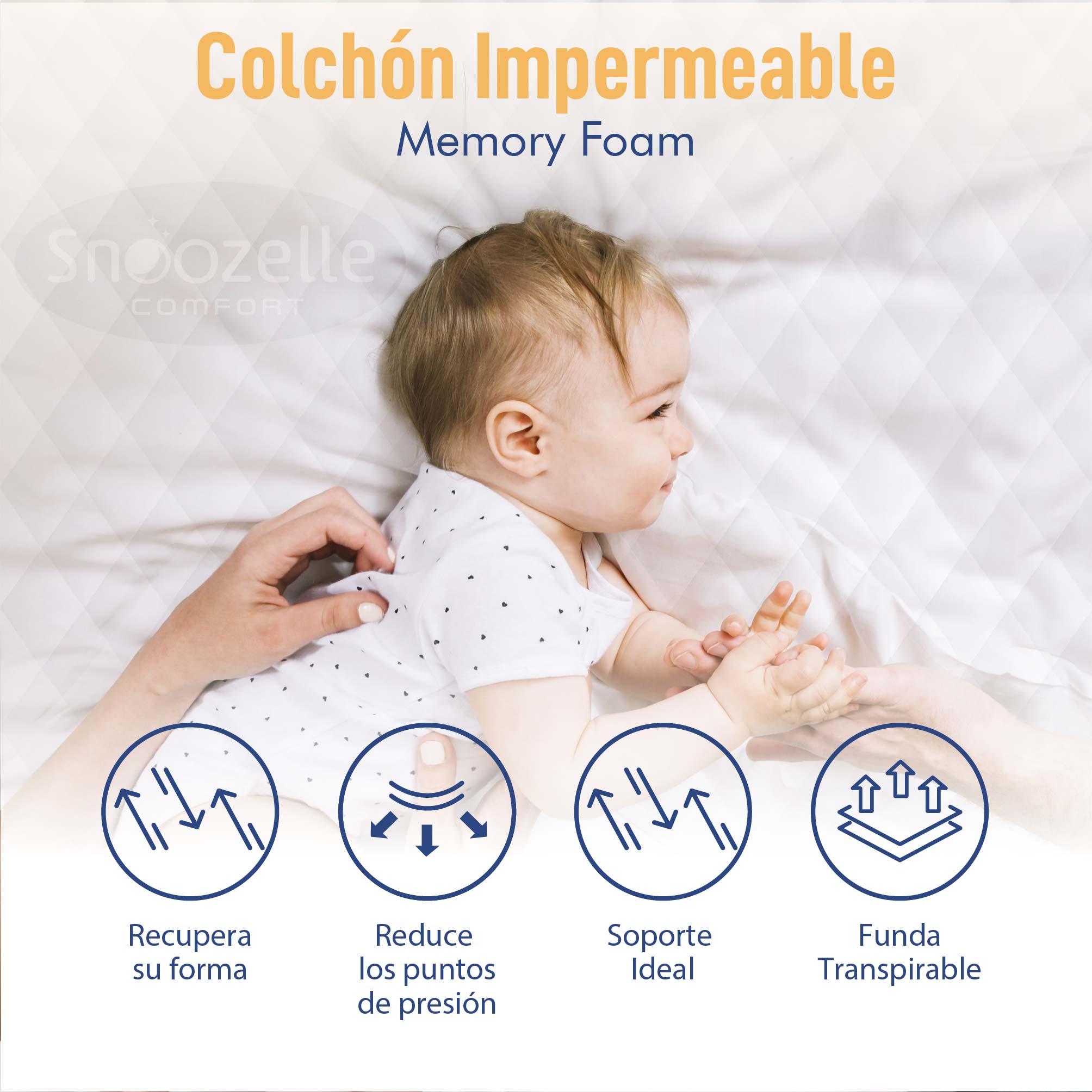 Foto 7 | Snoozelle Comfort Colchón Para Cuna, Espuma De Alta Densidad, Memory Foam, Antideslizante, Impermeable, Hipoalergénico
