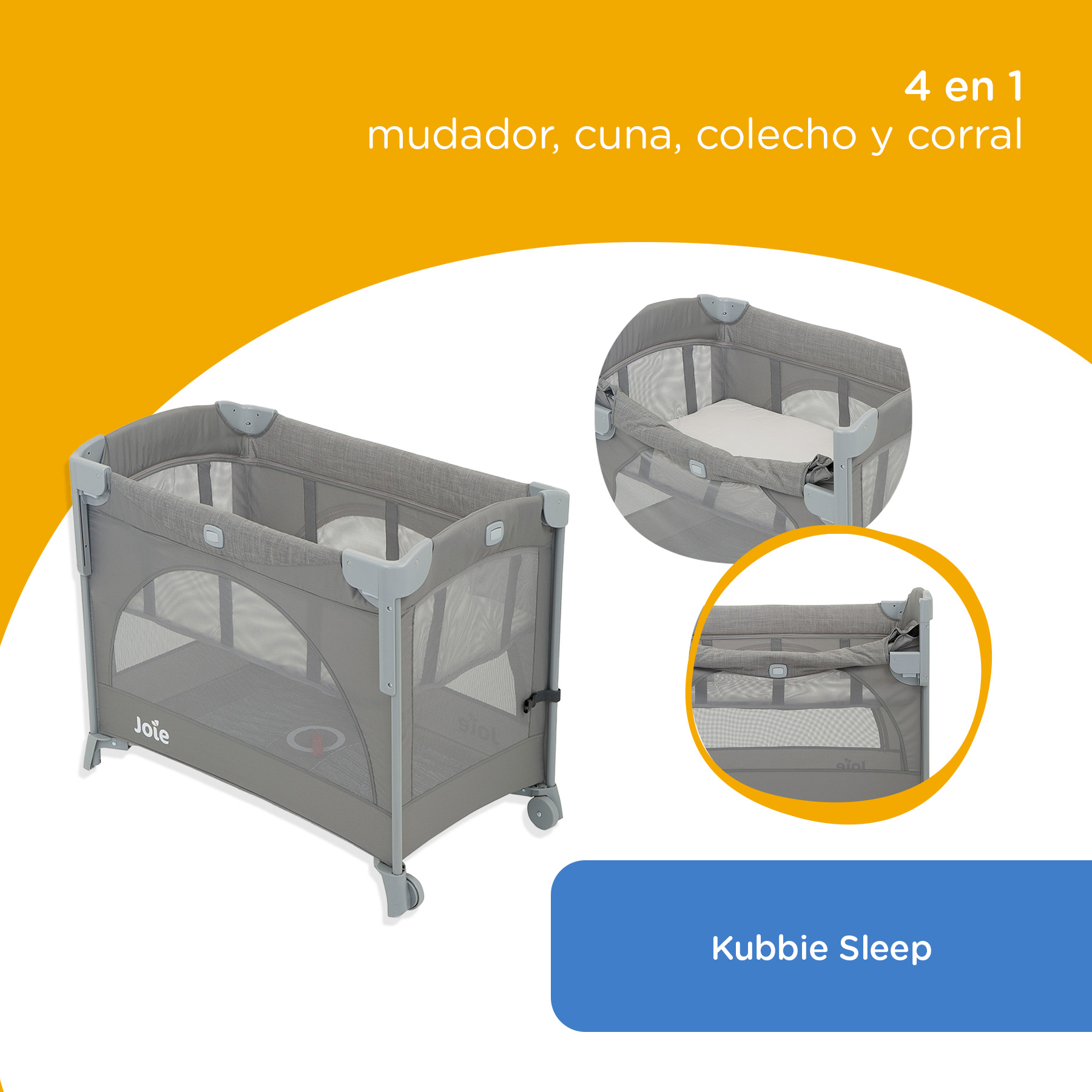 Foto 3 pulgar | Cuna Corral Joie Kubbie Sleep Gris