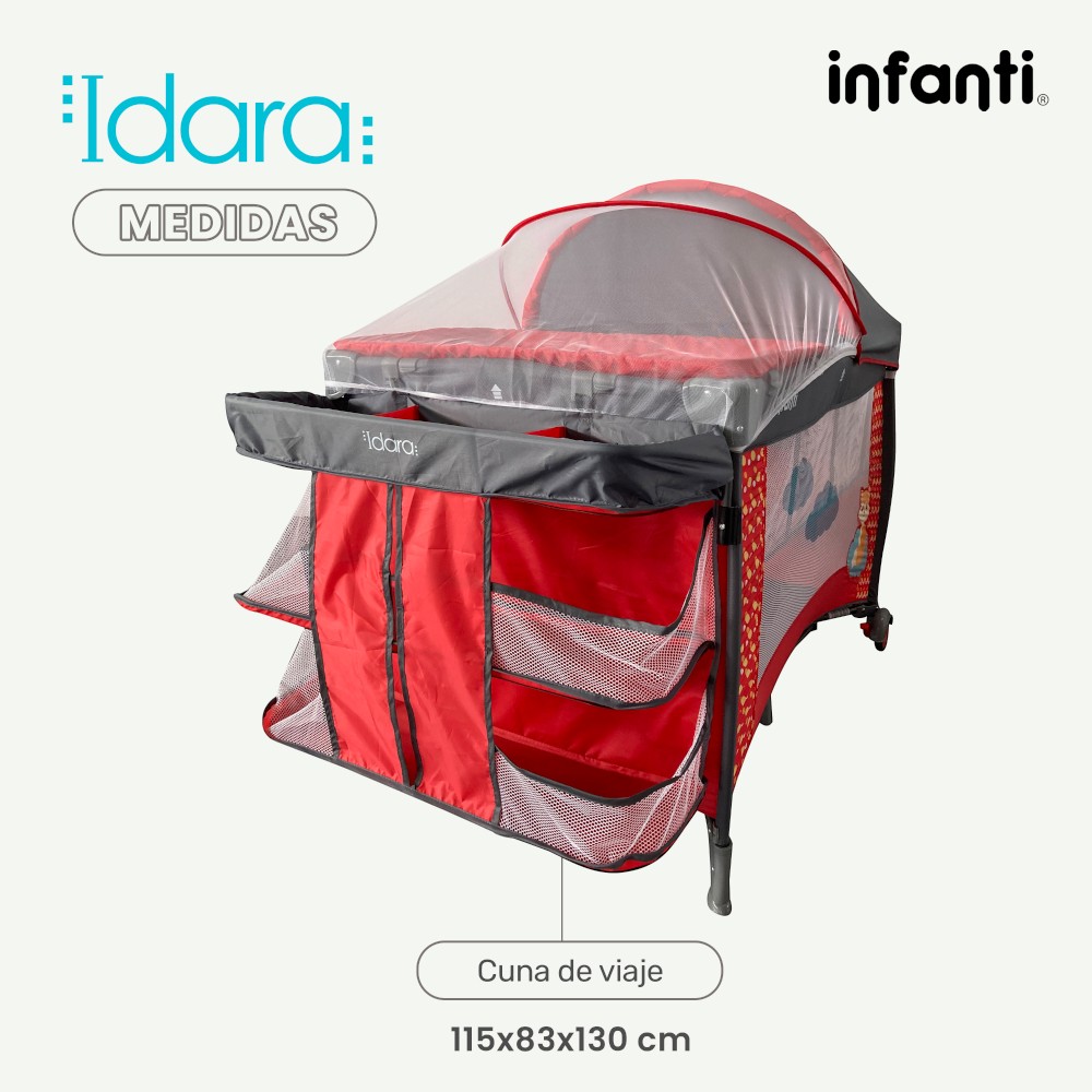 Foto 7 pulgar | Cuna Corral para Bebé Infanti Idara de Viaje con Organizador Rojo