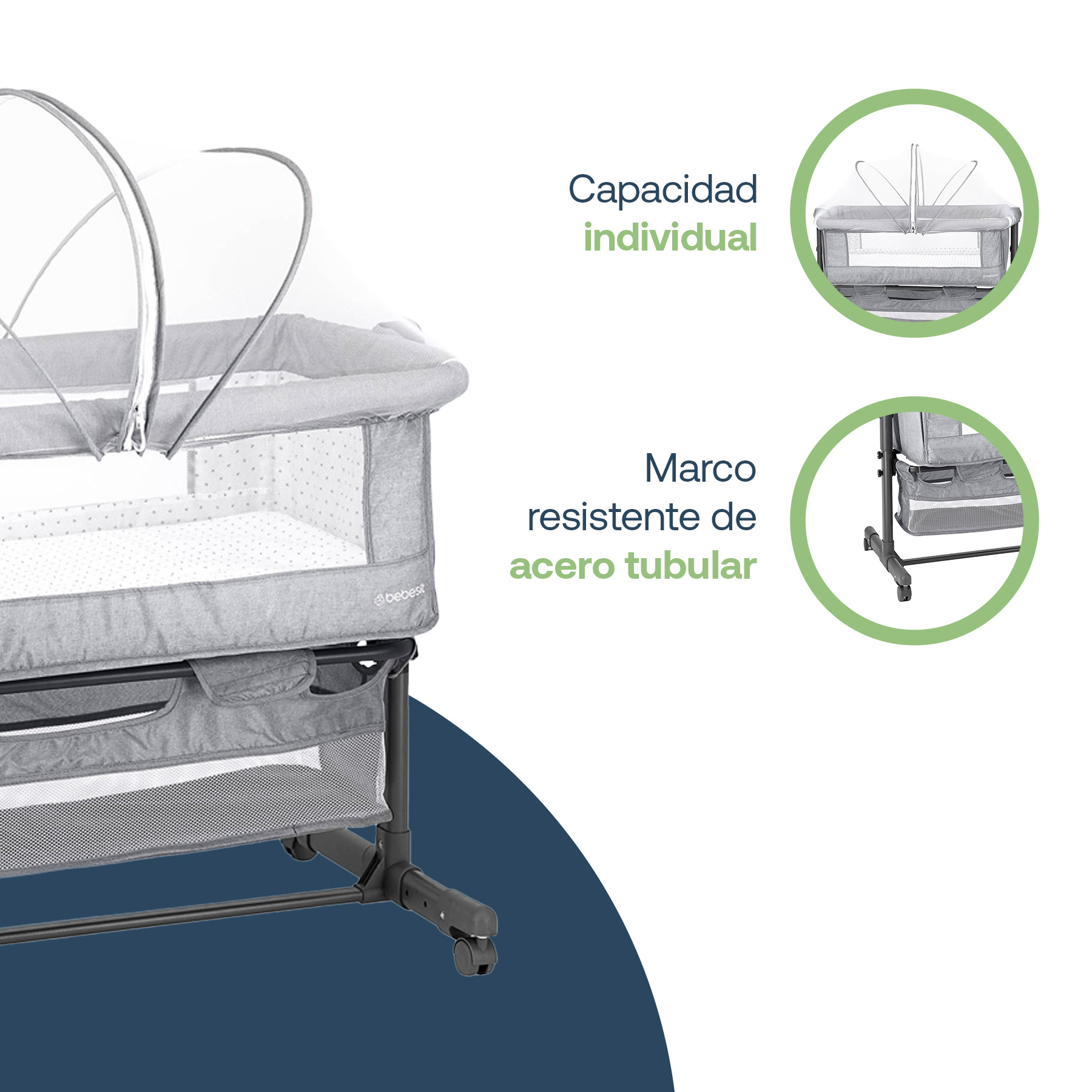 Foto 3 | Cuna Corral para Bebé Bassinet Bebesit Colecho Plegable Viajero color Gris