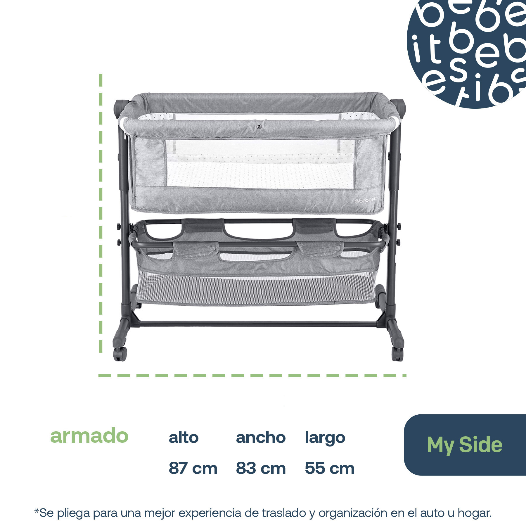 Foto 7 | Cuna Corral para Bebé Bassinet Bebesit Colecho Plegable Viajero color Gris