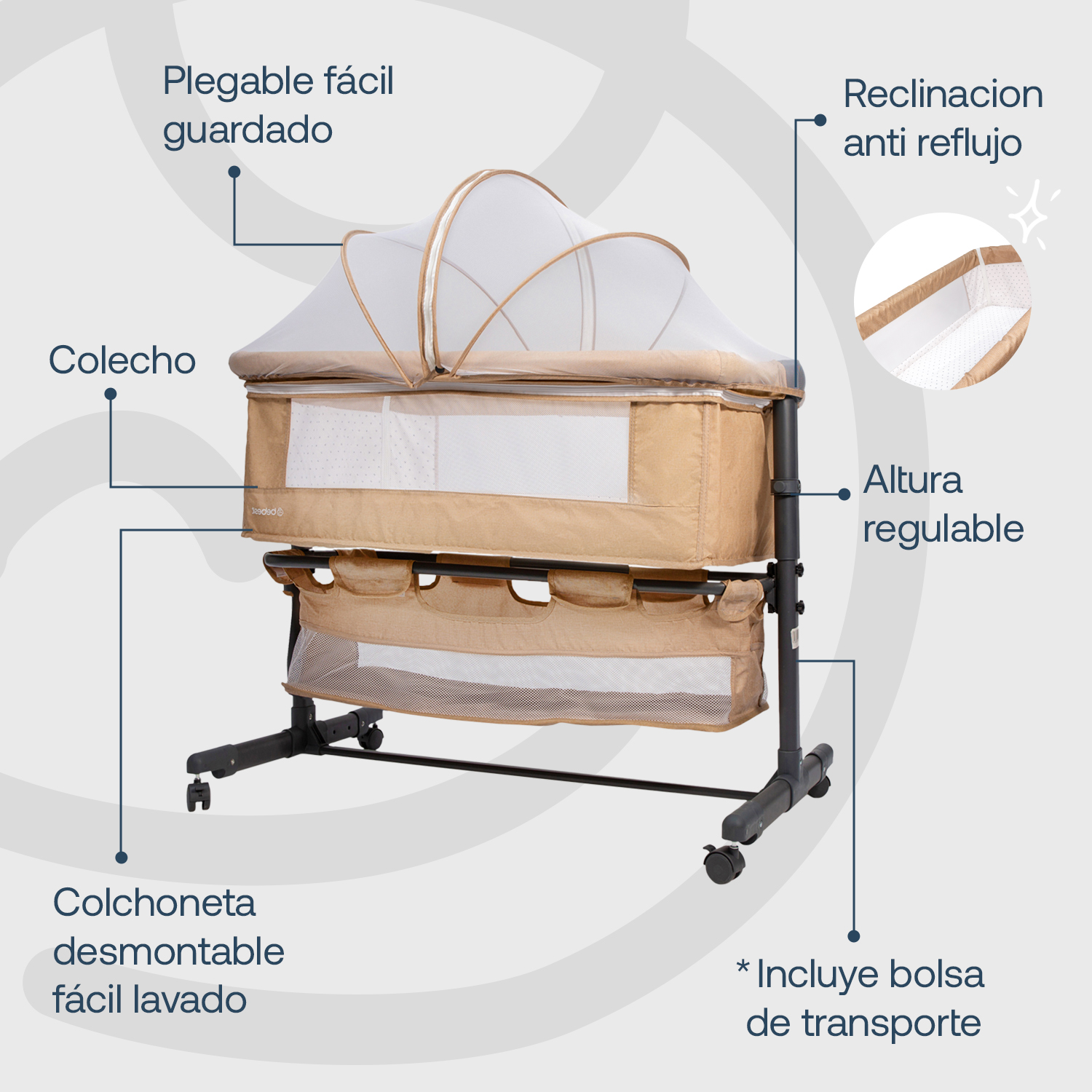 Foto 6 pulgar | Cuna Corral Bebe Bassinet Bebesit Colecho Plegable Viajero Color Beige