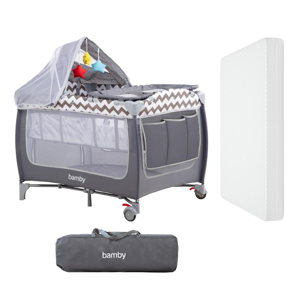 Foto 1 | Cuna Plegable Bamby Gris con Cambiador y Colchón Impermeable