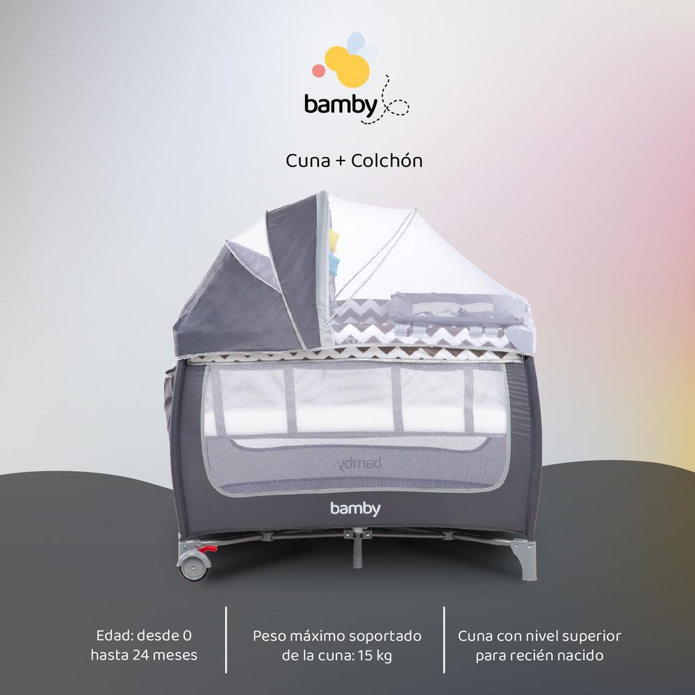 Foto 3 pulgar | Cuna Plegable Bamby Gris con Cambiador y Colchón Impermeable