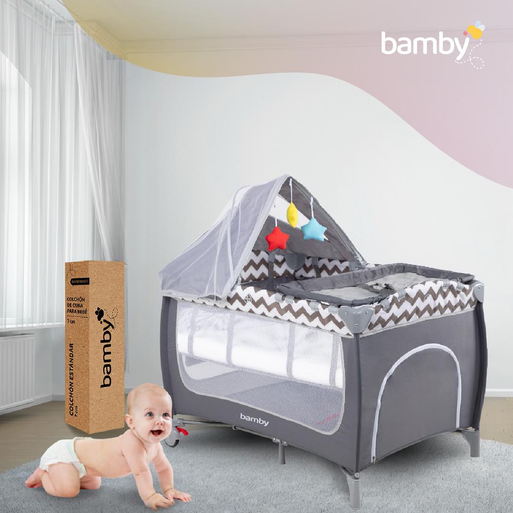 Foto 4 pulgar | Cuna Plegable Bamby Gris con Cambiador y Colchón Impermeable