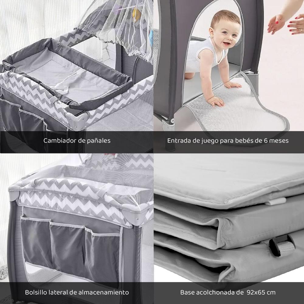 Foto 5 pulgar | Cuna Plegable Bamby Gris con Cambiador y Colchón Impermeable