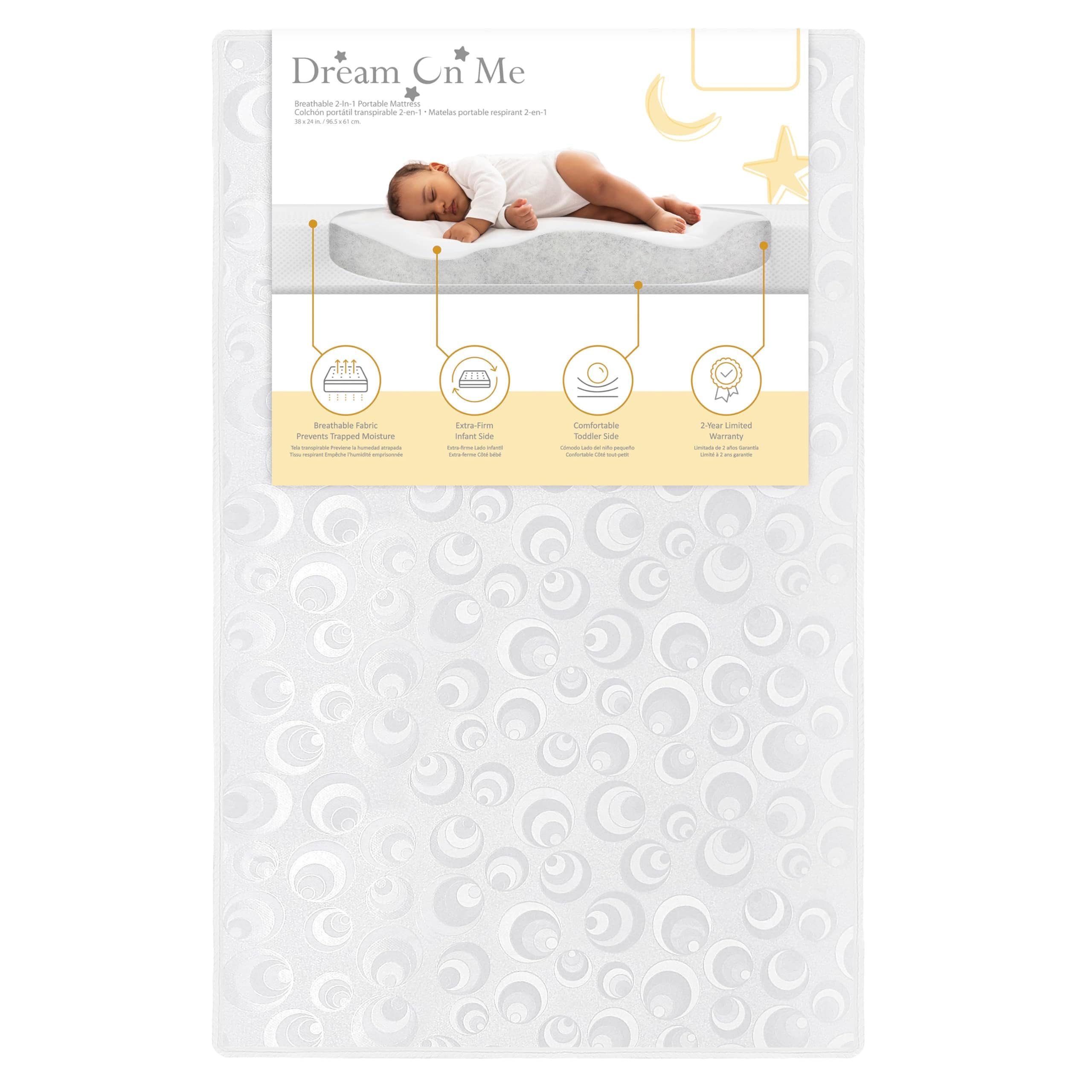 Colchón Para Cuna Dream On Me 2 En 1, Transpirable, 3 Pulgadas, Blanco - Venta Internacional. $1,186