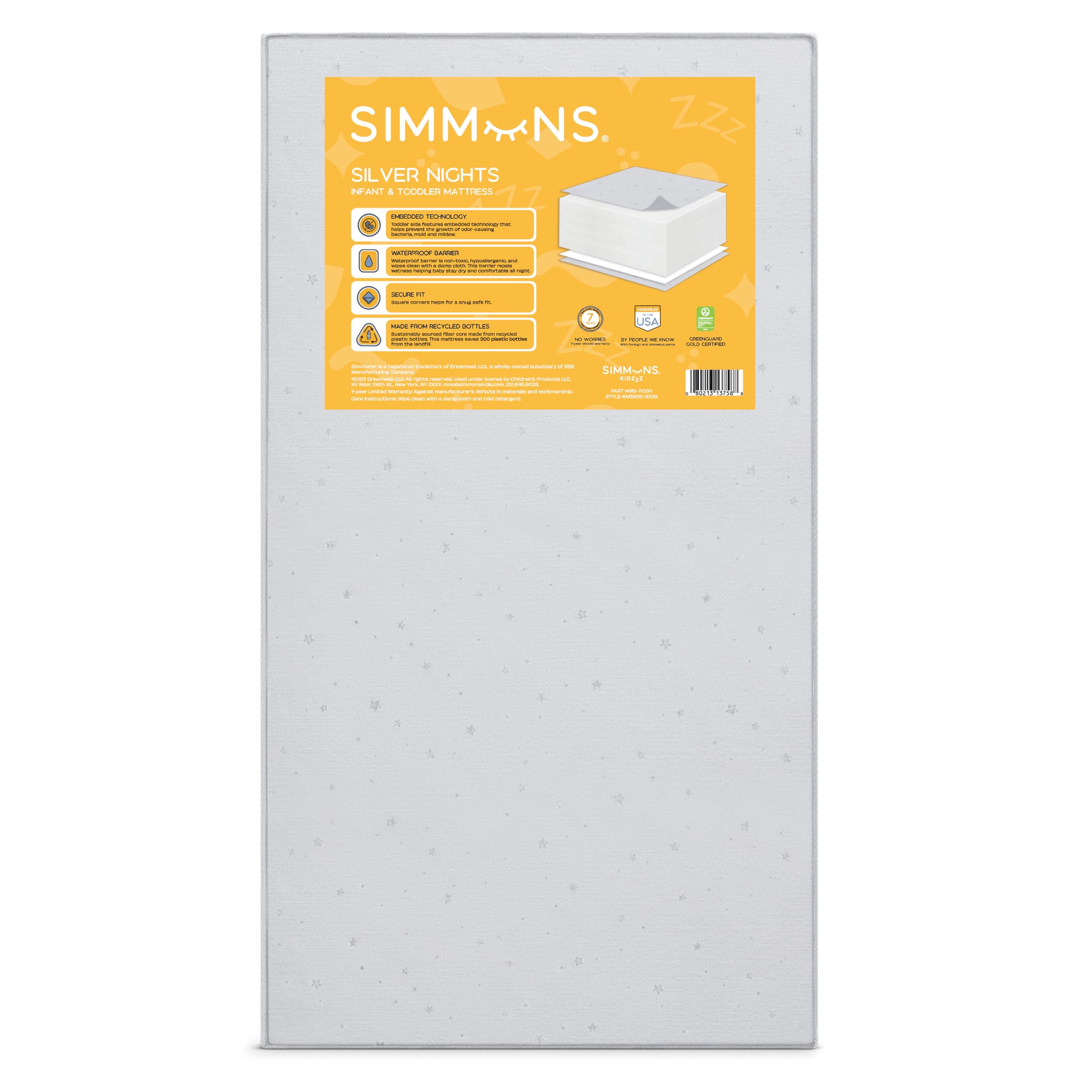 Foto 1 | Colchón Para Cuna Simmons Kids Silver Nights, Impermeable En 2 Niveles - Venta Internacional.