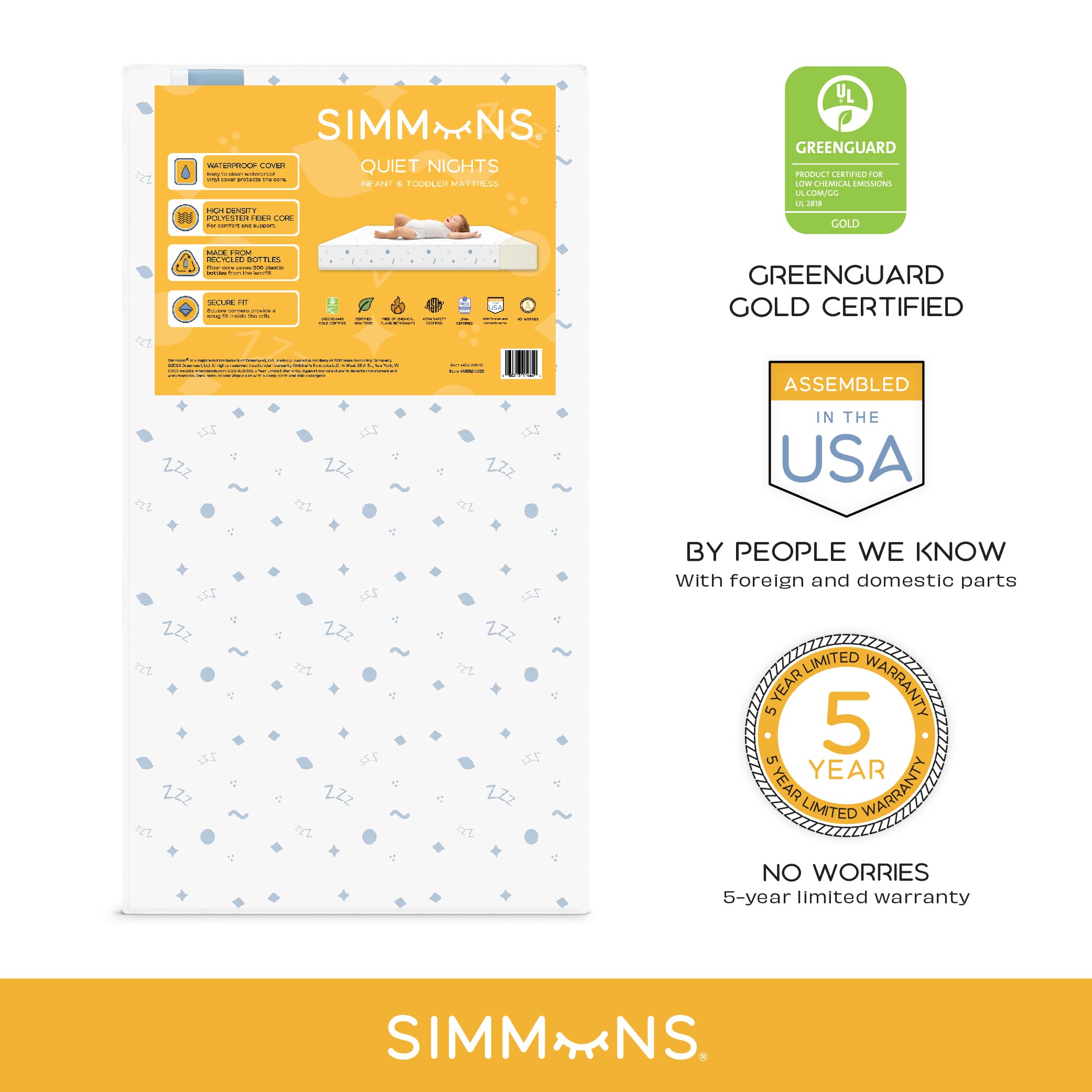 Foto 3 pulgar | Colchón Impermeable Simmons Kids Quiet Nights para Cuna - Venta Internacional