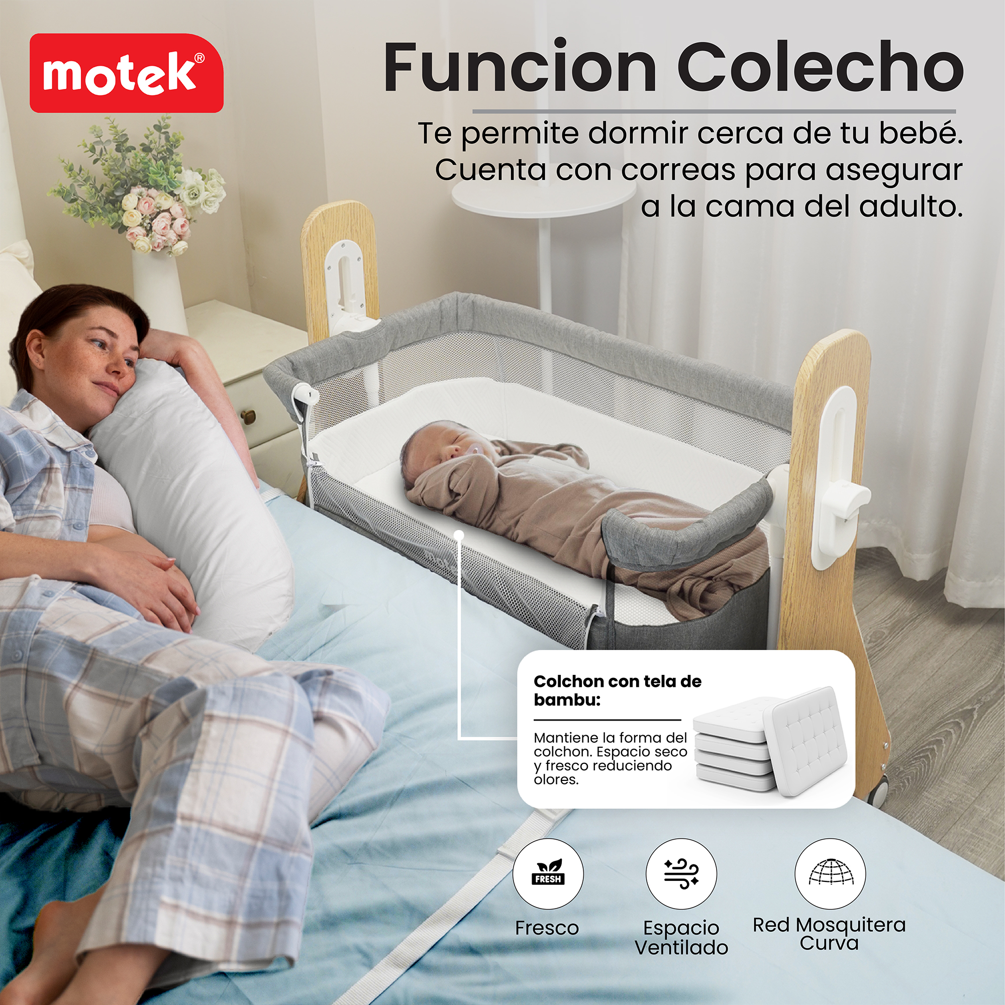 Foto 4 | Cuna Colecho Motek Estee Bebé Gris Mecedora Mosquitero Deluxe