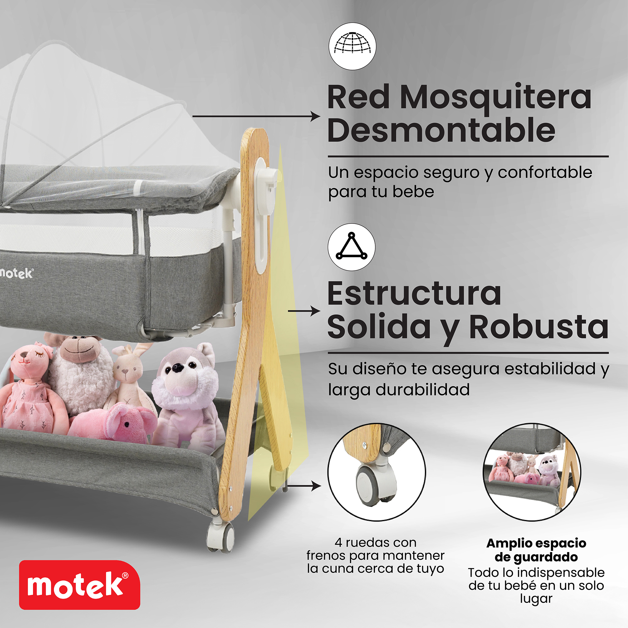 Foto 5 | Cuna Colecho Motek Estee Bebé Gris Mecedora Mosquitero Deluxe