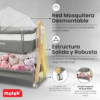 Foto 5 | Cuna Colecho Motek Estee Bebé Gris Mecedora Mosquitero Deluxe