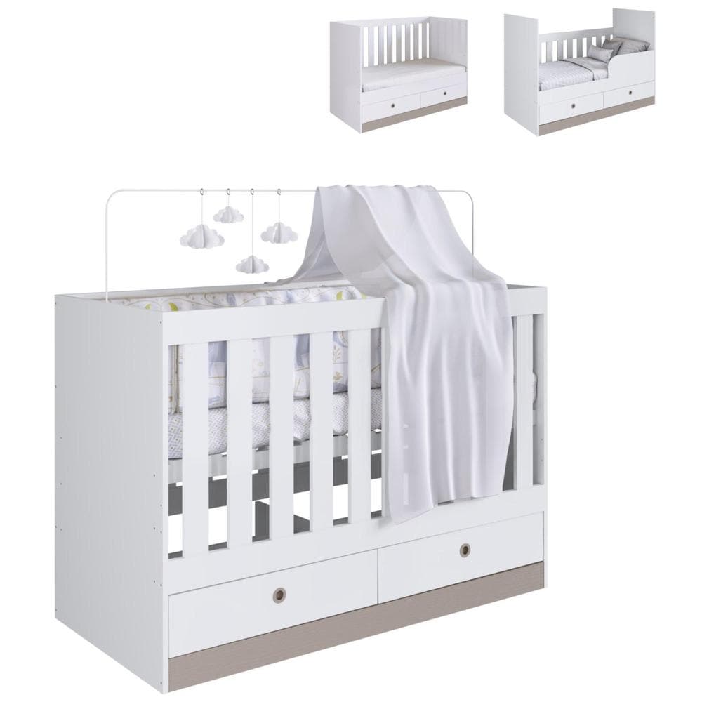 Cuna 3 En 1 Con Cajones Blanca Moderna Nordica Kingshouse $3,779