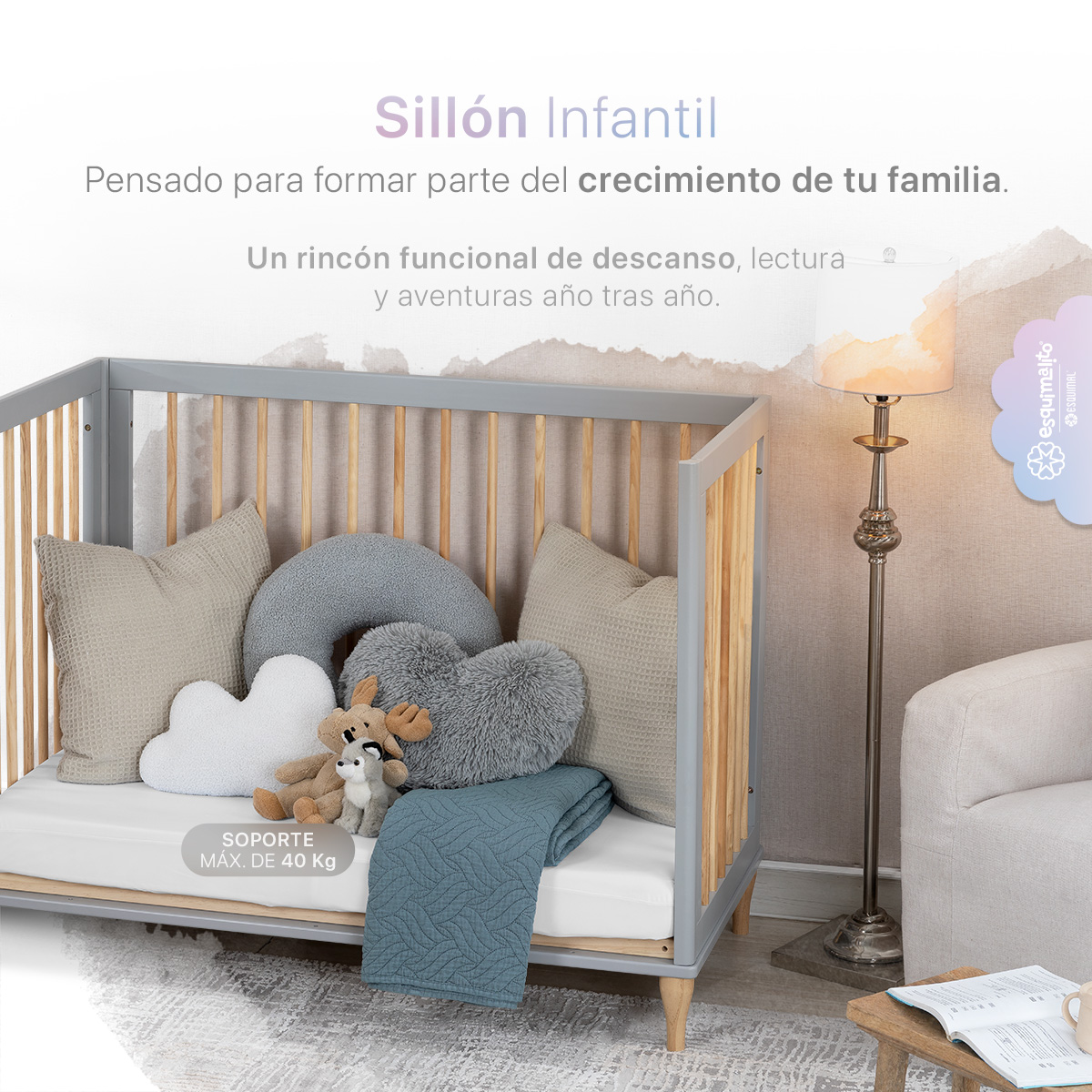 Foto 6 pulgar | Cuna De Madera Esquimal  Convertible 3 En 1 Ajustable Con Barandal Intercambiable Madera - Gris