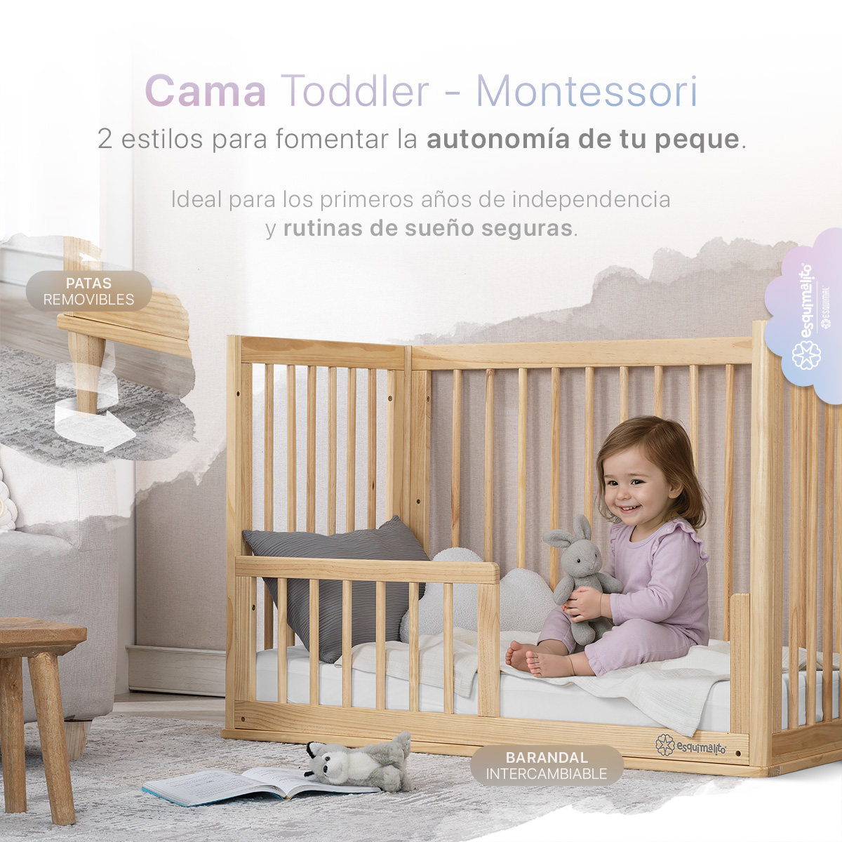 Foto 4 | Cuna De Madera Esquimal  Convertible 3 En 1 Ajustable Con Barandal Intercambiable Madera Natural