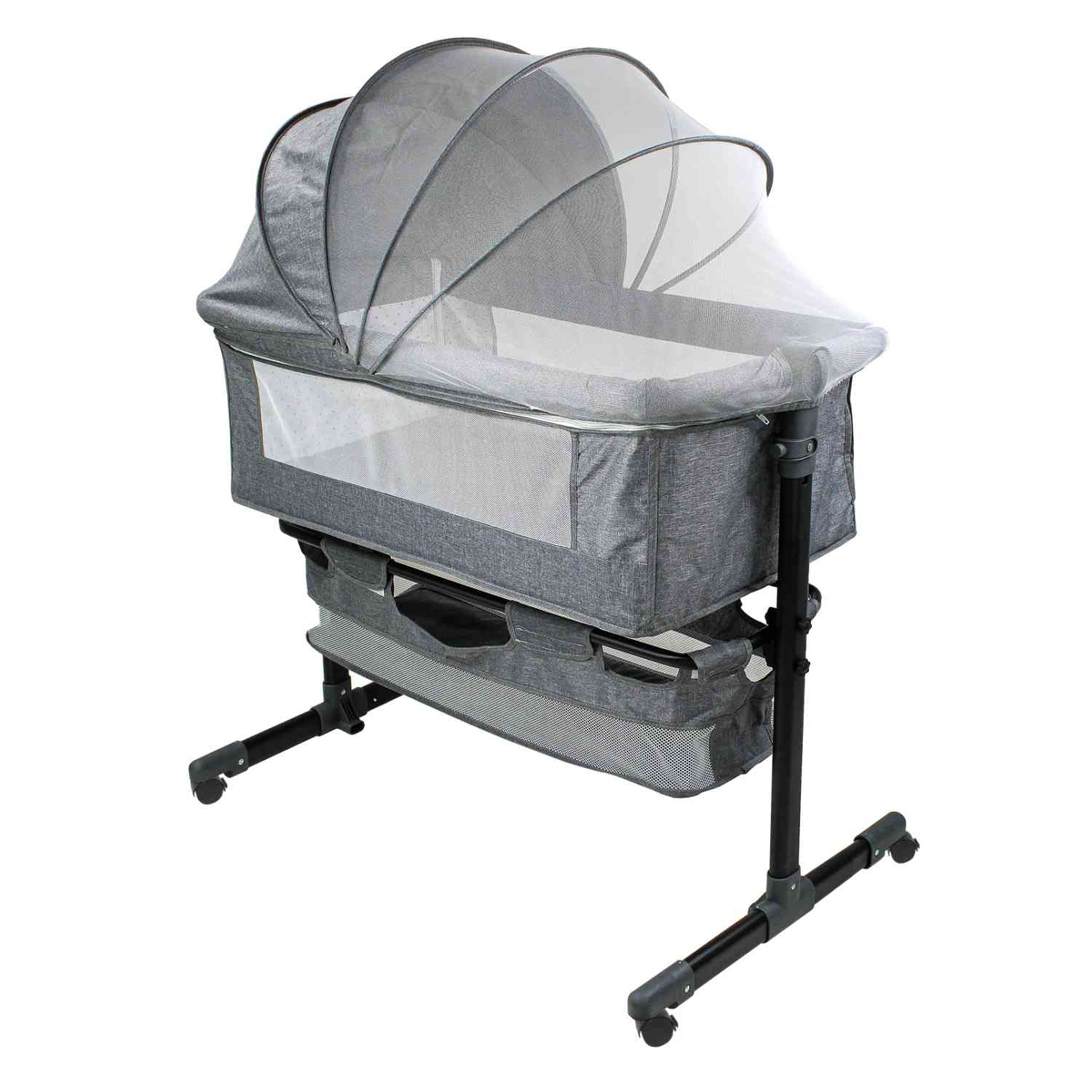 Cuna Colecho Bebe Cama Corral Ruedas Mosquitero Abatible Gris