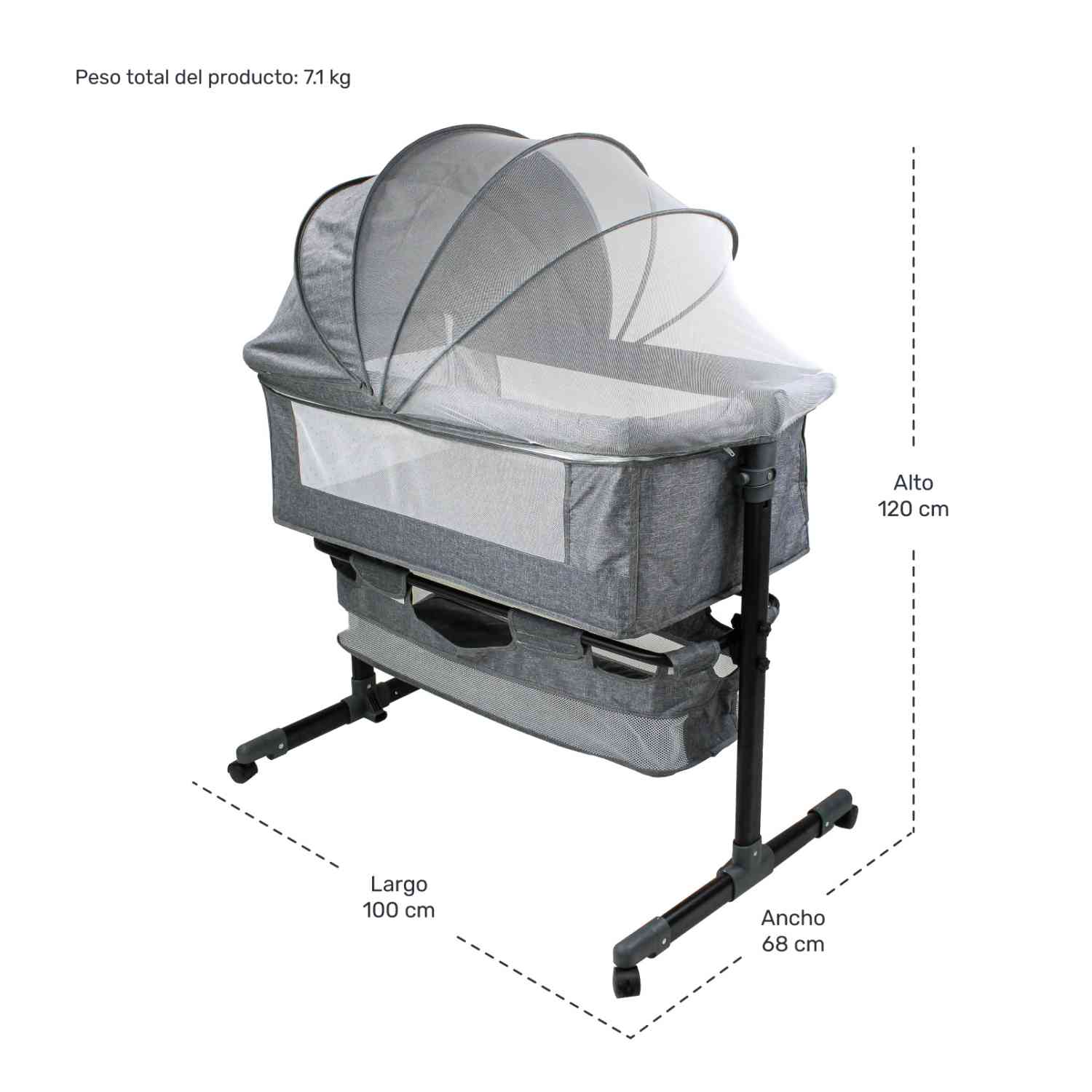 Foto 8 pulgar | Cuna Colecho Bebe Cama Corral Ruedas Mosquitero Abatible Gris