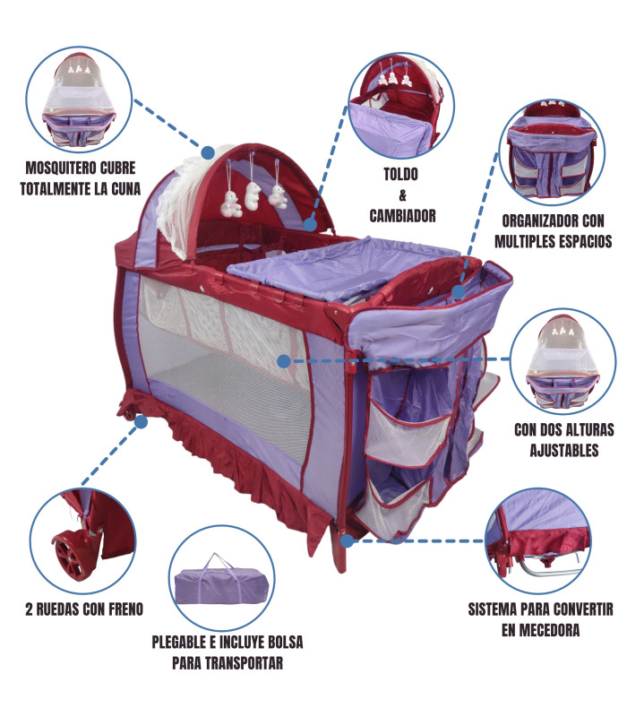 Foto 2 | Cuna Corral para Bebe Plegable,cambiador,organizador Purpura