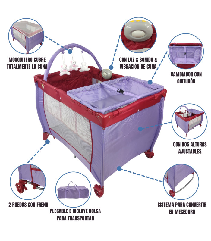Foto 2 | Cuna Portátil Genérica Plegable color Púrpura