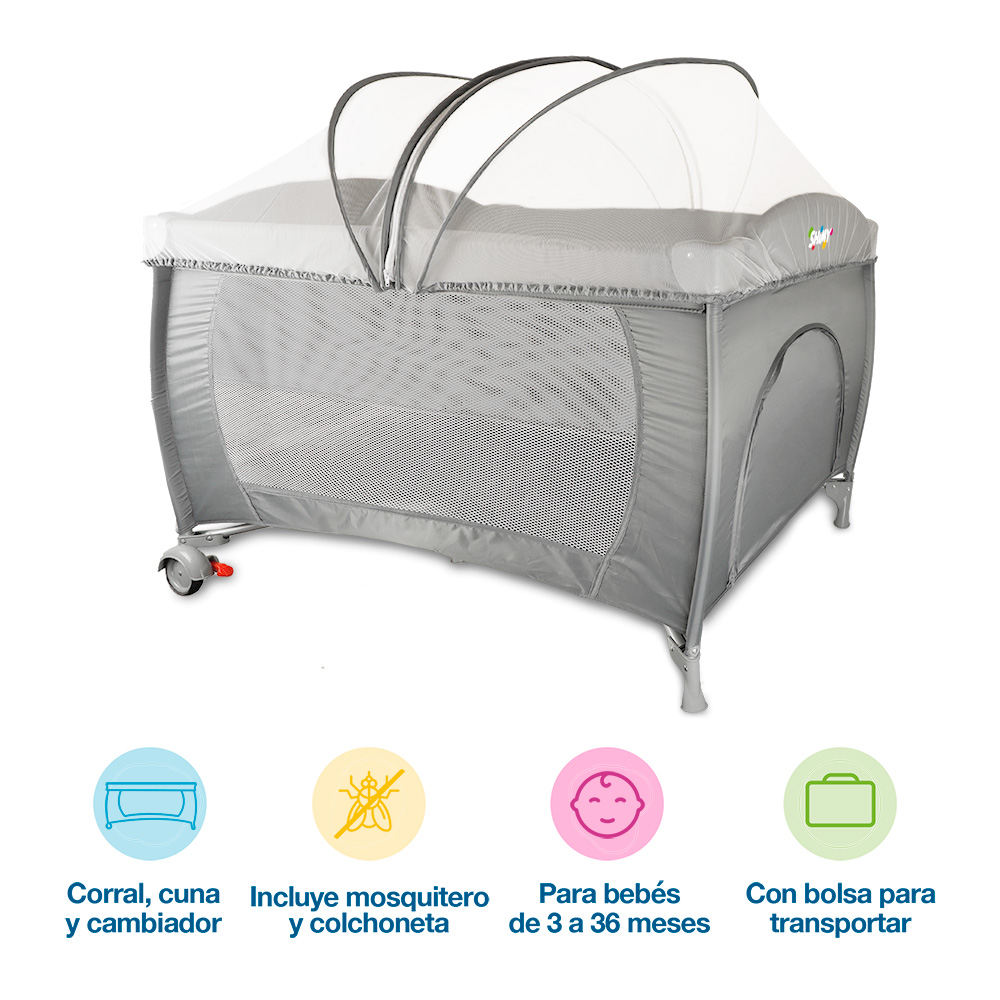 Foto 2 | Cuna Plegable para Bebé Shimy Gris con Cambiador/ Mosquitero/ Bolsa