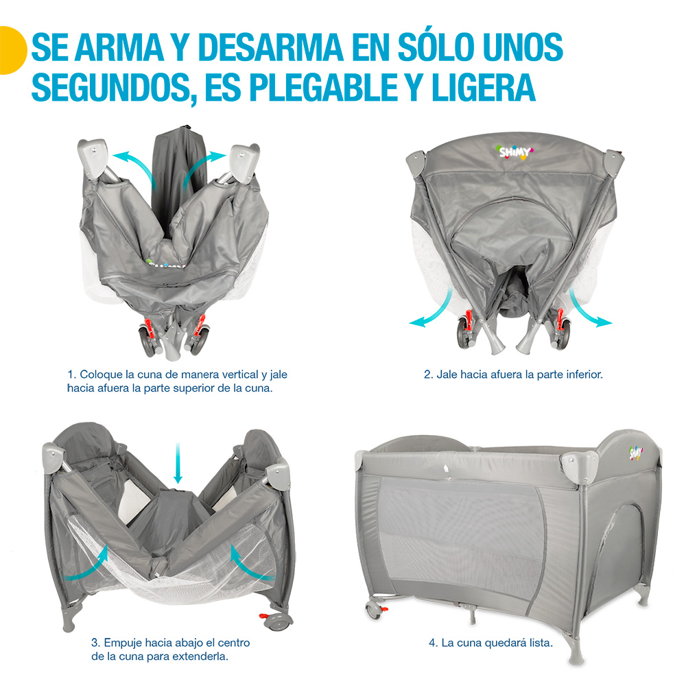 Foto 5 | Cuna Plegable para Bebé Shimy Gris con Cambiador/ Mosquitero/ Bolsa