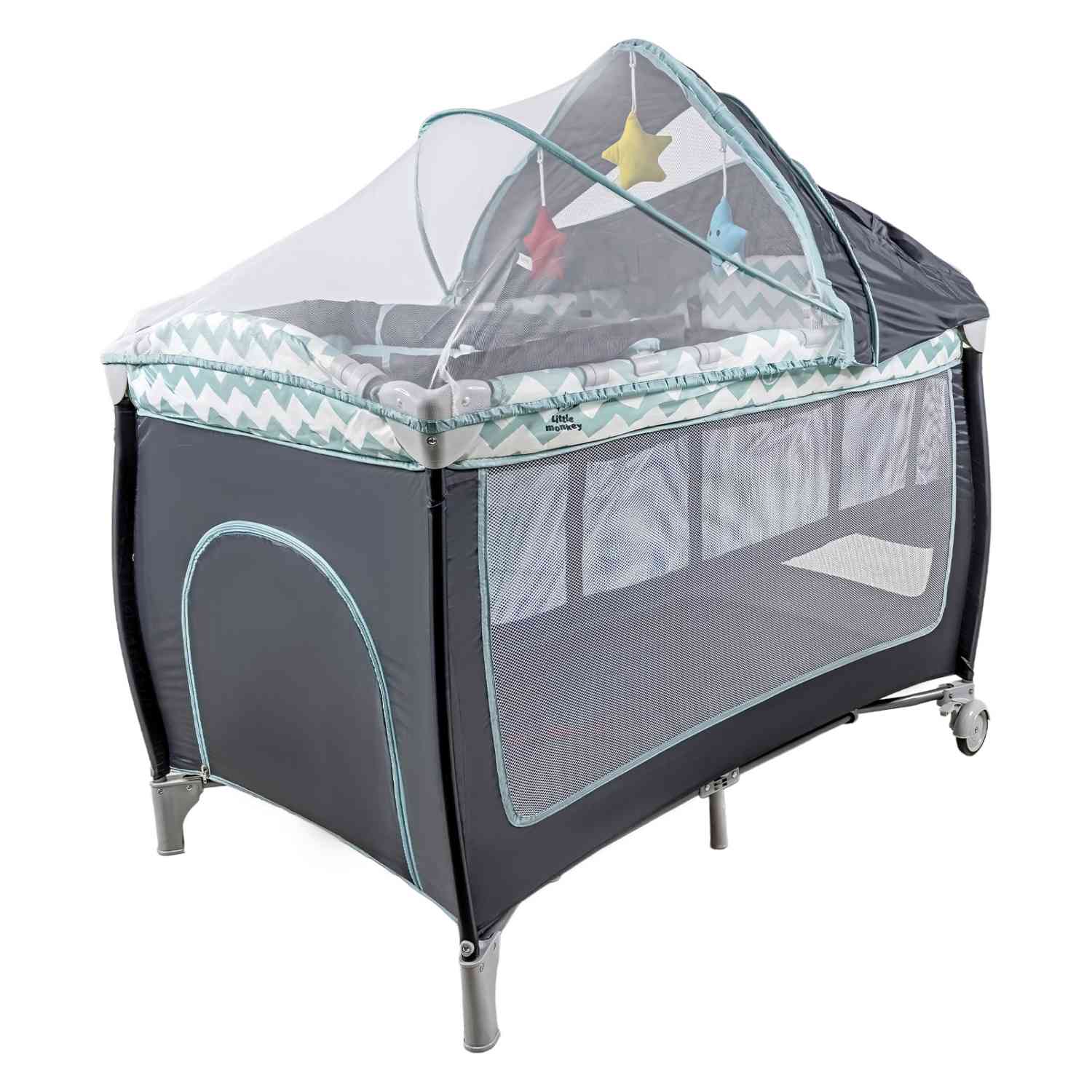 Cuna Plegable Little Monkey Mosquitero Azul