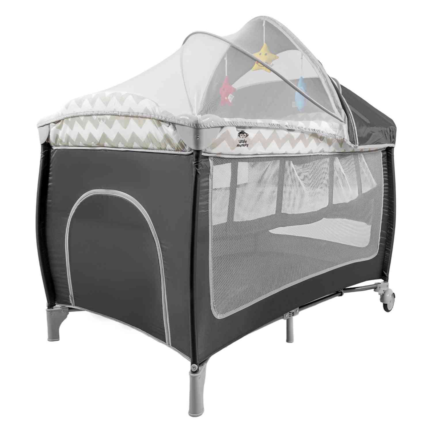 Cuna Plegable Little Monkey Mosquitero Gris