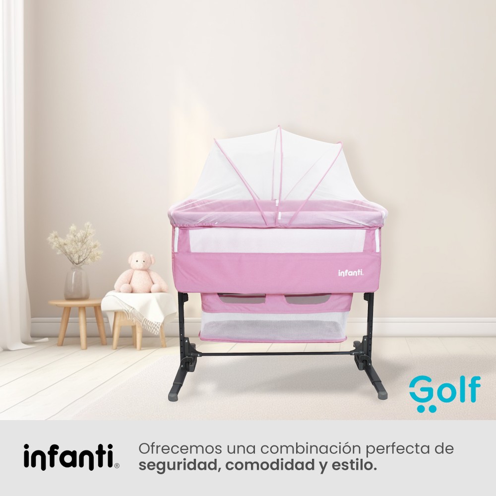 Foto 8 pulgar | Cuna Colecho Infanti Golf Antirreflujo y Mecedora Rosa