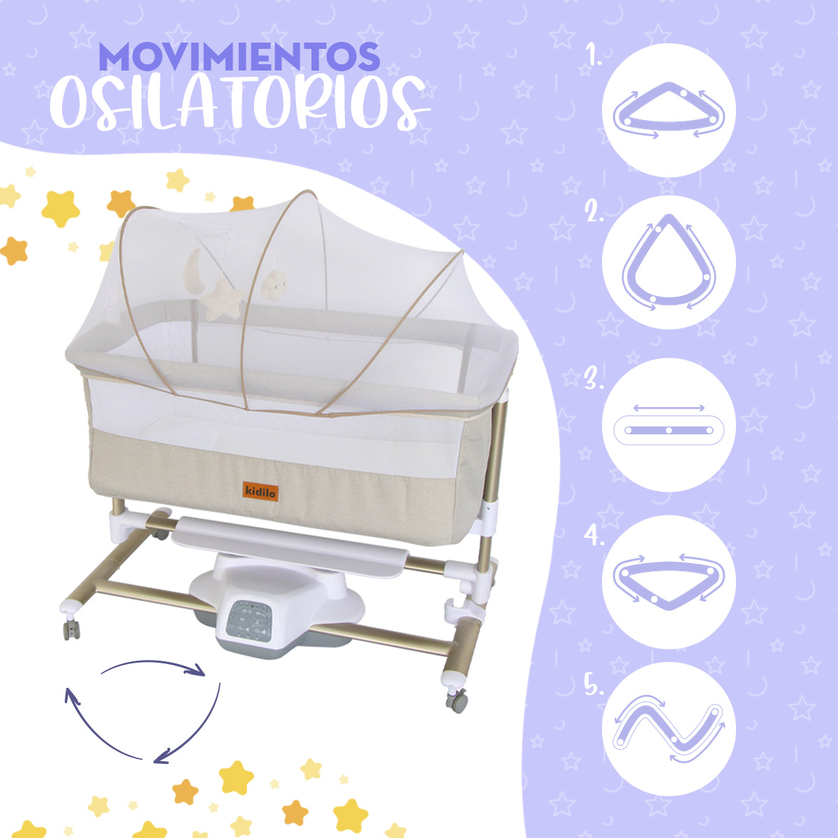 Foto 6 | Cuna Colecho Mecedora Eléctrica Con Móvil  ''e-glow'' Kaki