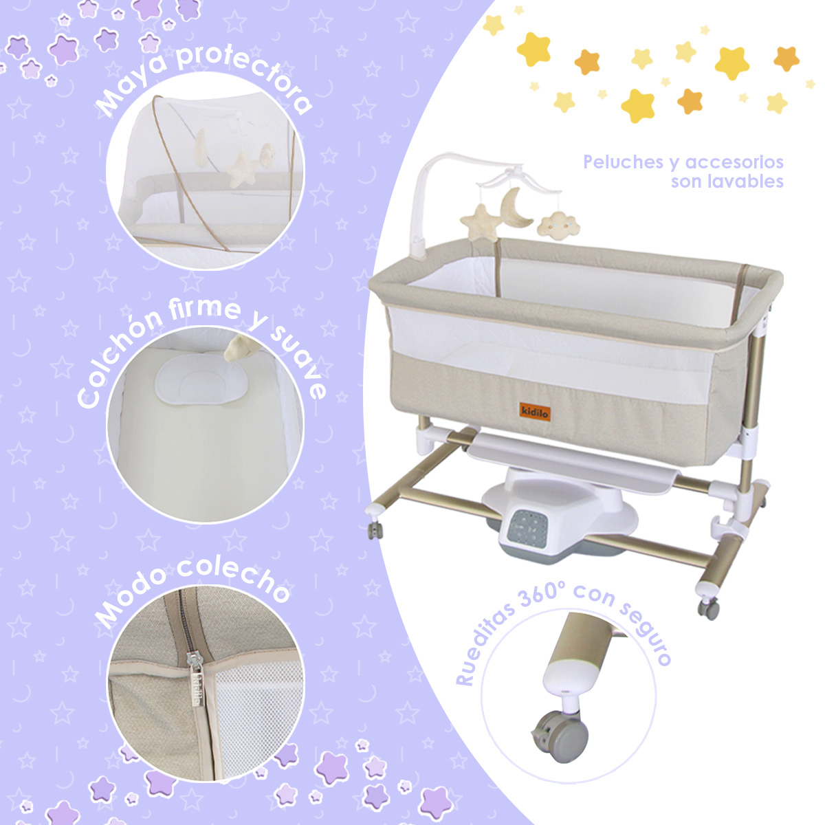 Foto 7 | Cuna Colecho Mecedora Eléctrica Con Móvil  ''e-glow'' Kaki