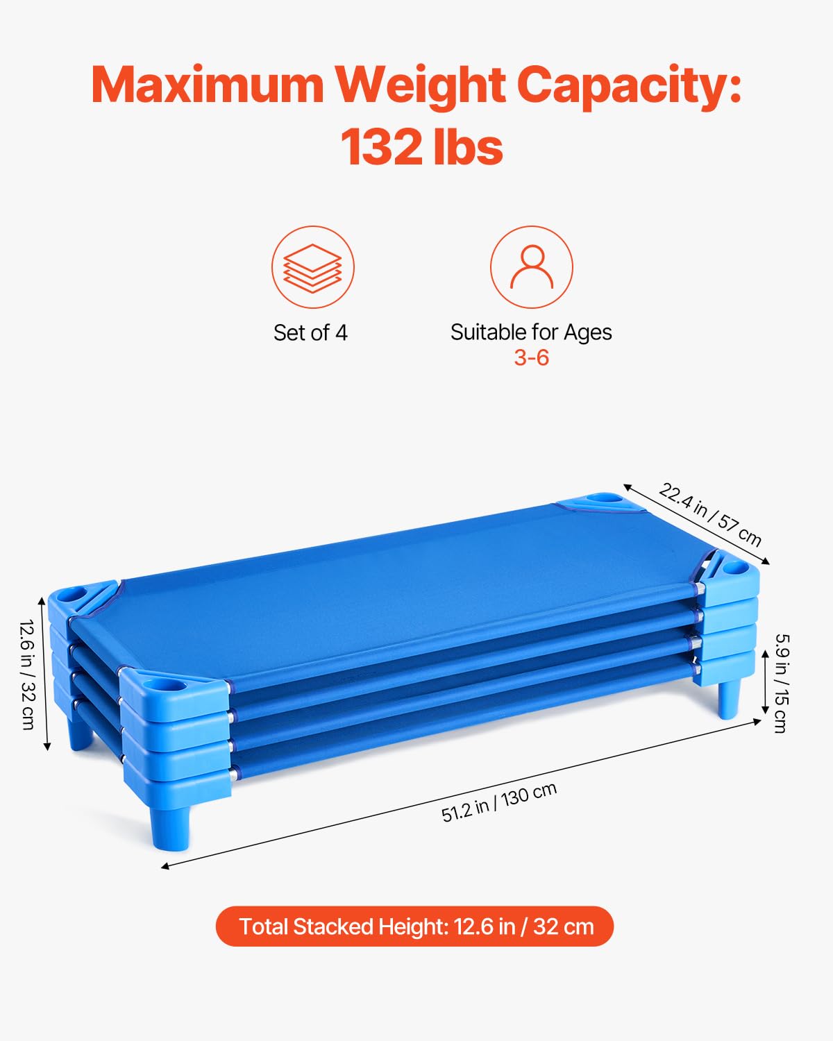 Foto 2 | Cuna Apilable Para Niños Vevor, Paquete De 4 Unidades, Color Azul - Venta Internacional.