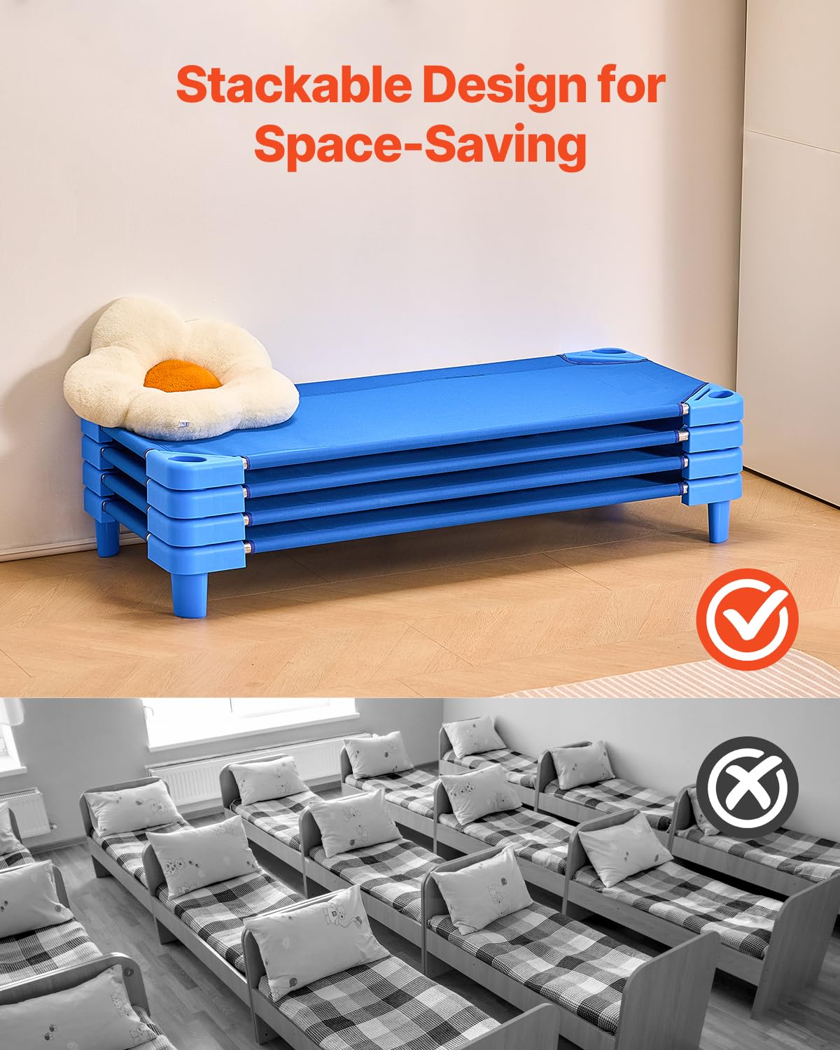 Foto 5 | Cuna Apilable Para Niños Vevor, Paquete De 4 Unidades, Color Azul - Venta Internacional.