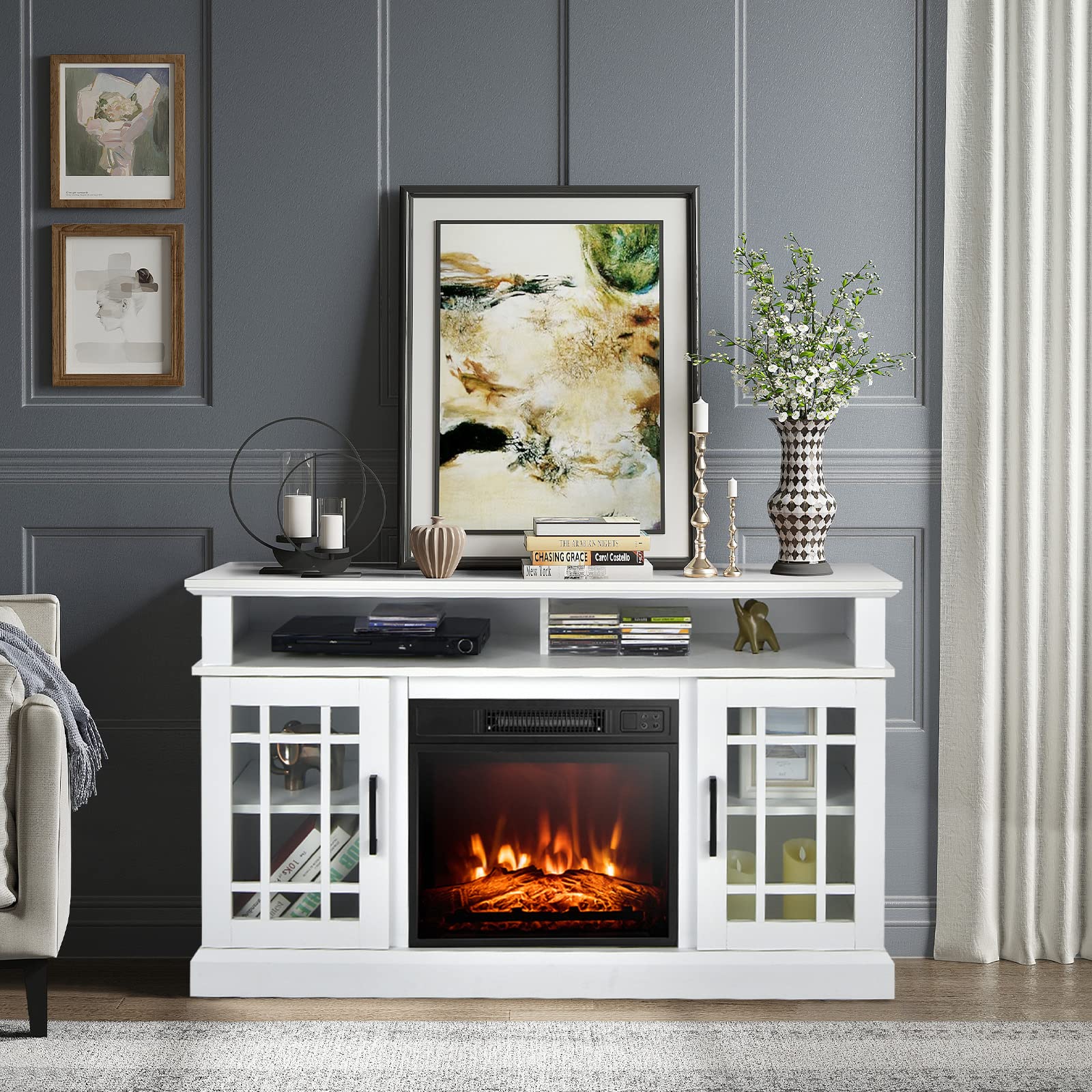 Foto 3 pulgar | Soporte De Tv Con Chimenea Costway Electric Para Televisores De Hasta 55 Pulgadas, Color Blanco - Venta Internacional.