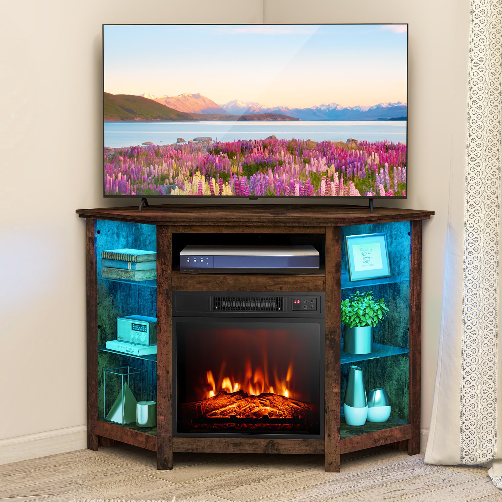 Foto 1 | Soporte De Esquina Para Tv Con Chimenea Eléctrica Costway De Hasta 50 Pulgadas - Venta Internacional.