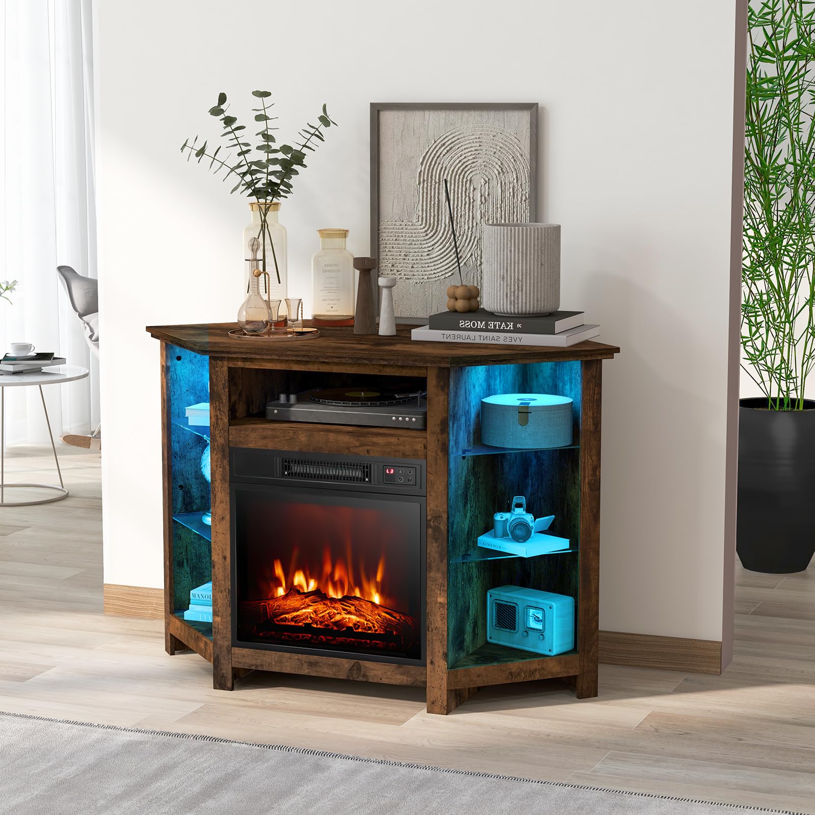 Foto 3 pulgar | Soporte De Esquina Para Tv Con Chimenea Eléctrica Costway De Hasta 50 Pulgadas - Venta Internacional.