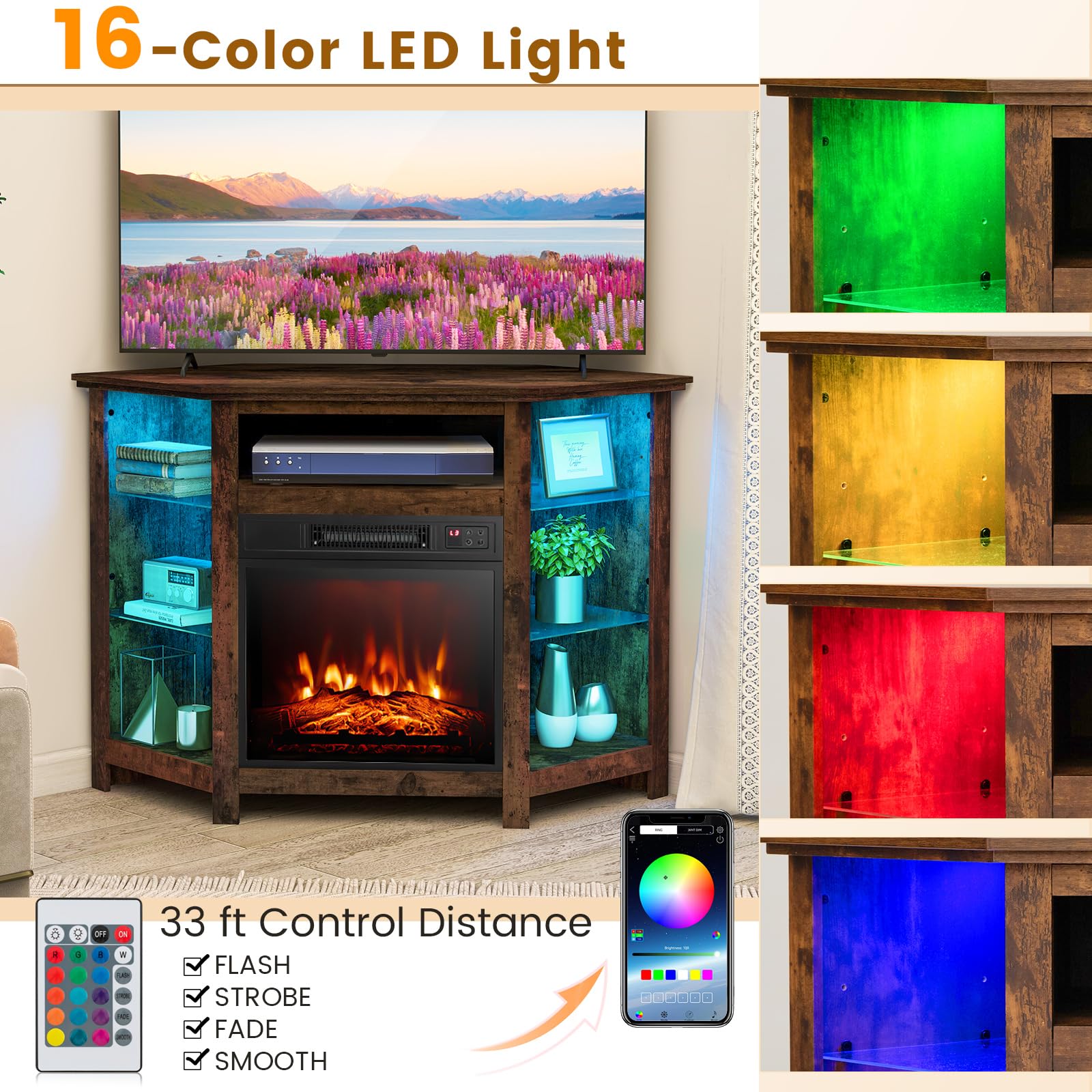 Foto 4 pulgar | Soporte De Esquina Para Tv Con Chimenea Eléctrica Costway De Hasta 50 Pulgadas - Venta Internacional.