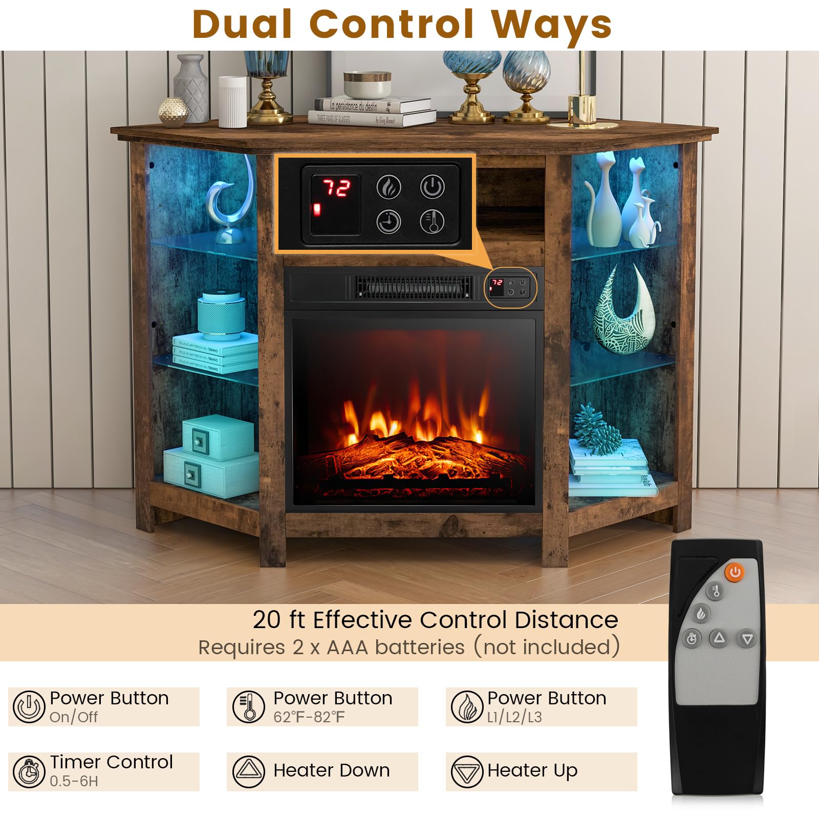 Foto 6 pulgar | Soporte De Esquina Para Tv Con Chimenea Eléctrica Costway De Hasta 50 Pulgadas - Venta Internacional.
