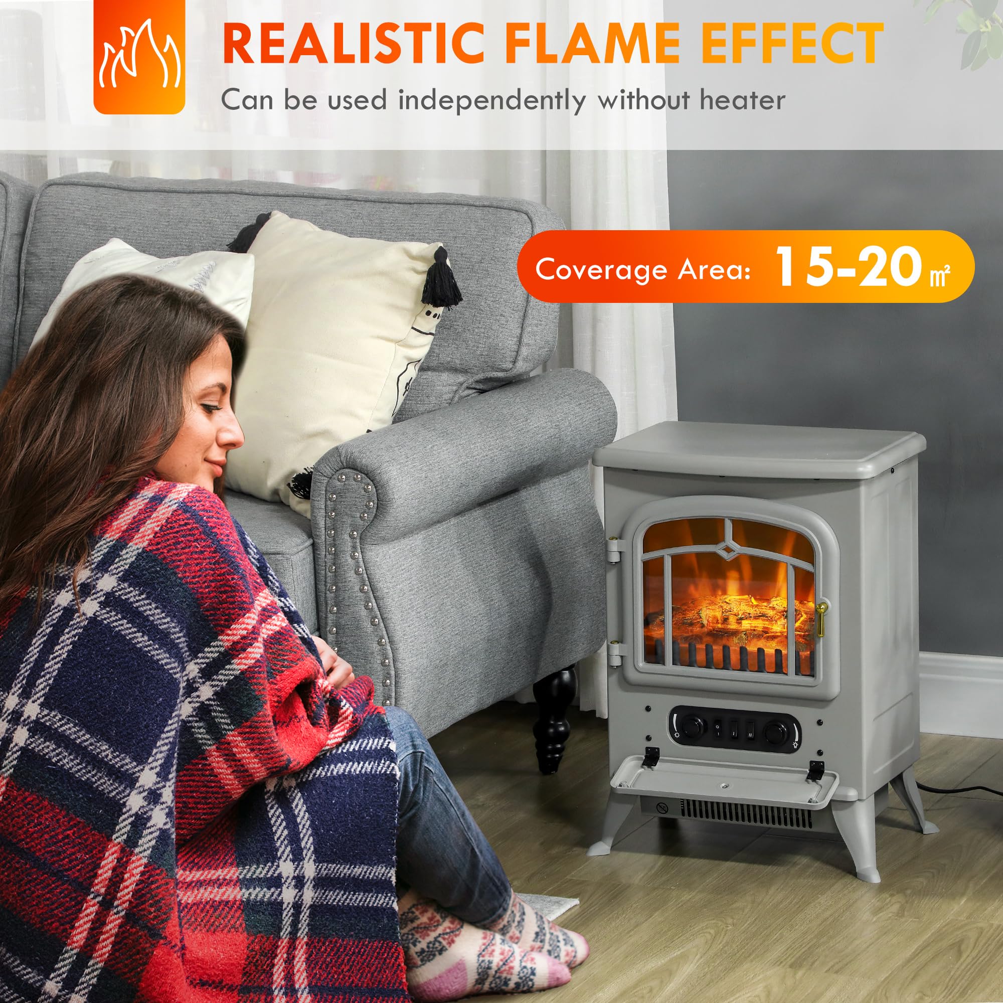 Foto 4 pulgar | Calentador Eléctrico Para Chimenea Homcom 22 Gris 750w/1500w - Venta Internacional.
