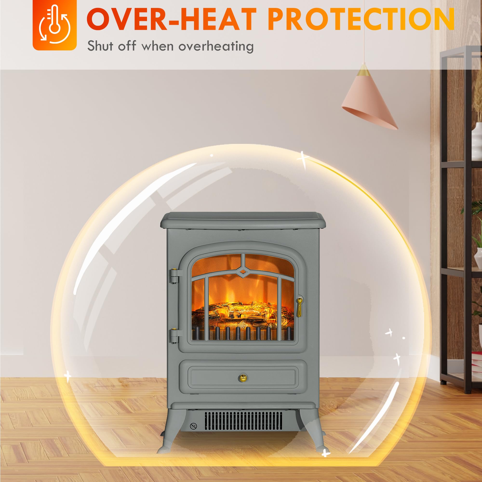 Foto 6 pulgar | Calentador Eléctrico Para Chimenea Homcom 22 Gris 750w/1500w - Venta Internacional.