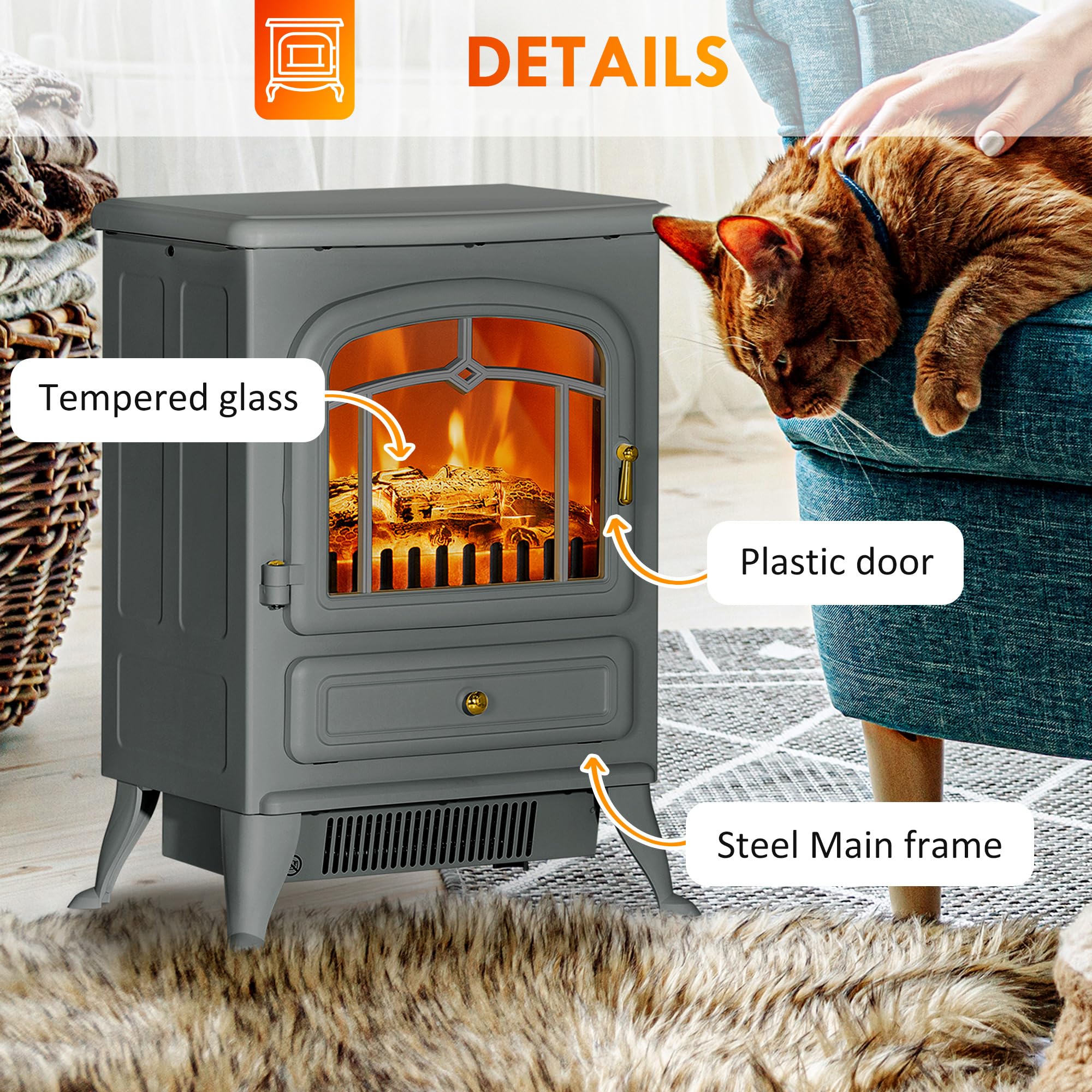Foto 6 | Calentador Eléctrico Para Chimenea Homcom 22 Gris 750w/1500w - Venta Internacional.