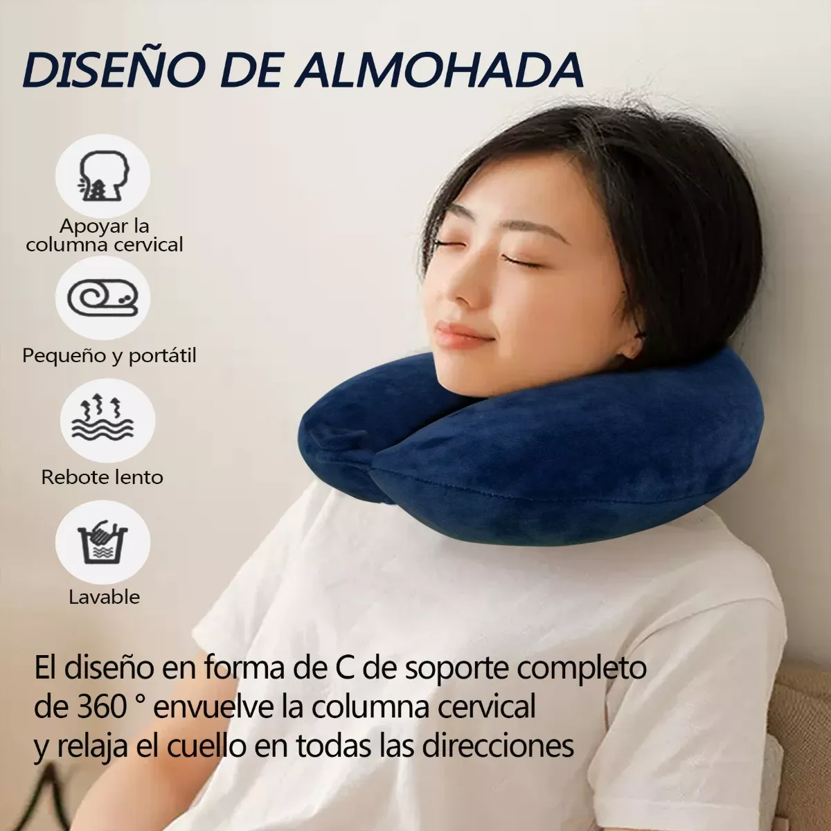 Foto 6 pulgar | Almohada de Viaje BELUG color Azul Marino para Avión Autobús y Uso Doméstico