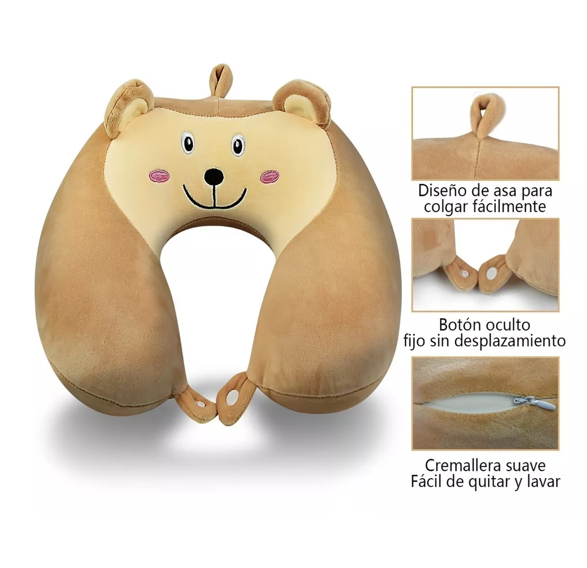 Foto 5 pulgar | Almohada para Cuello BELUG Forma de U Dibujos Animados Café